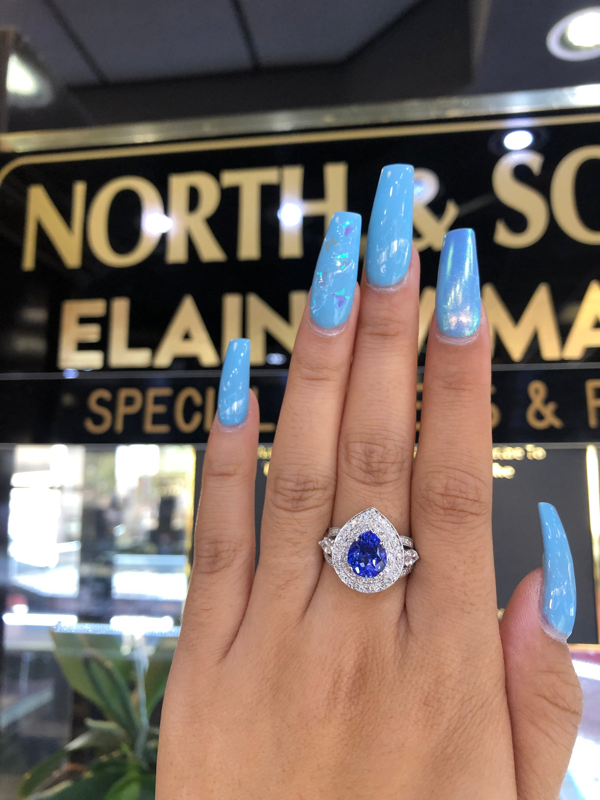 2.30 CT Pear Cut Tanzanite Diamond Ring 1.27 CT TW 14K White Gold TZR012 - NorthandSouthJewelry