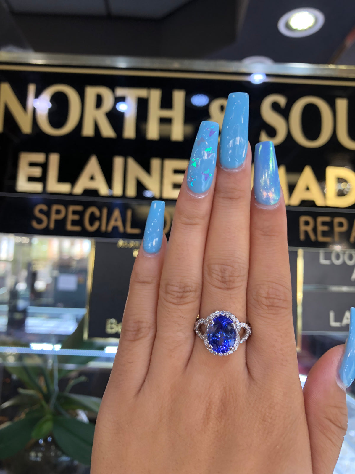 4.79 CT Oval Tanzanite Diamond Ring 0.82 CT TW 14K White Gold TZR013 - NorthandSouthJewelry