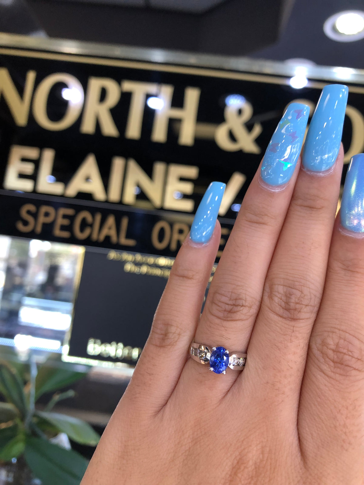 0.87 CT Tanzanite Diamond Ring 0.36 CT TW 14K White Gold TZR005 - NorthandSouthJewelry