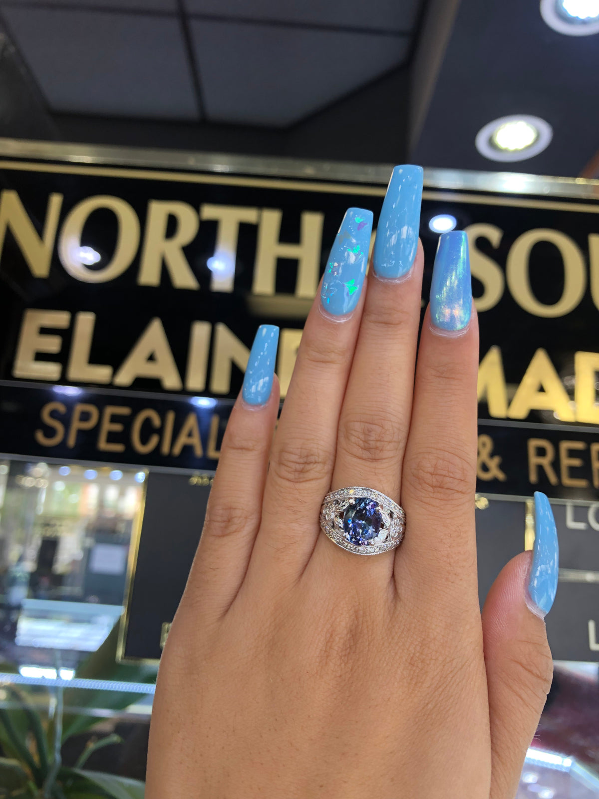 3.03 CT Oval Tanzanite Diamond Ring 0.55 CT TW 14K White Gold TZR007 - NorthandSouthJewelry