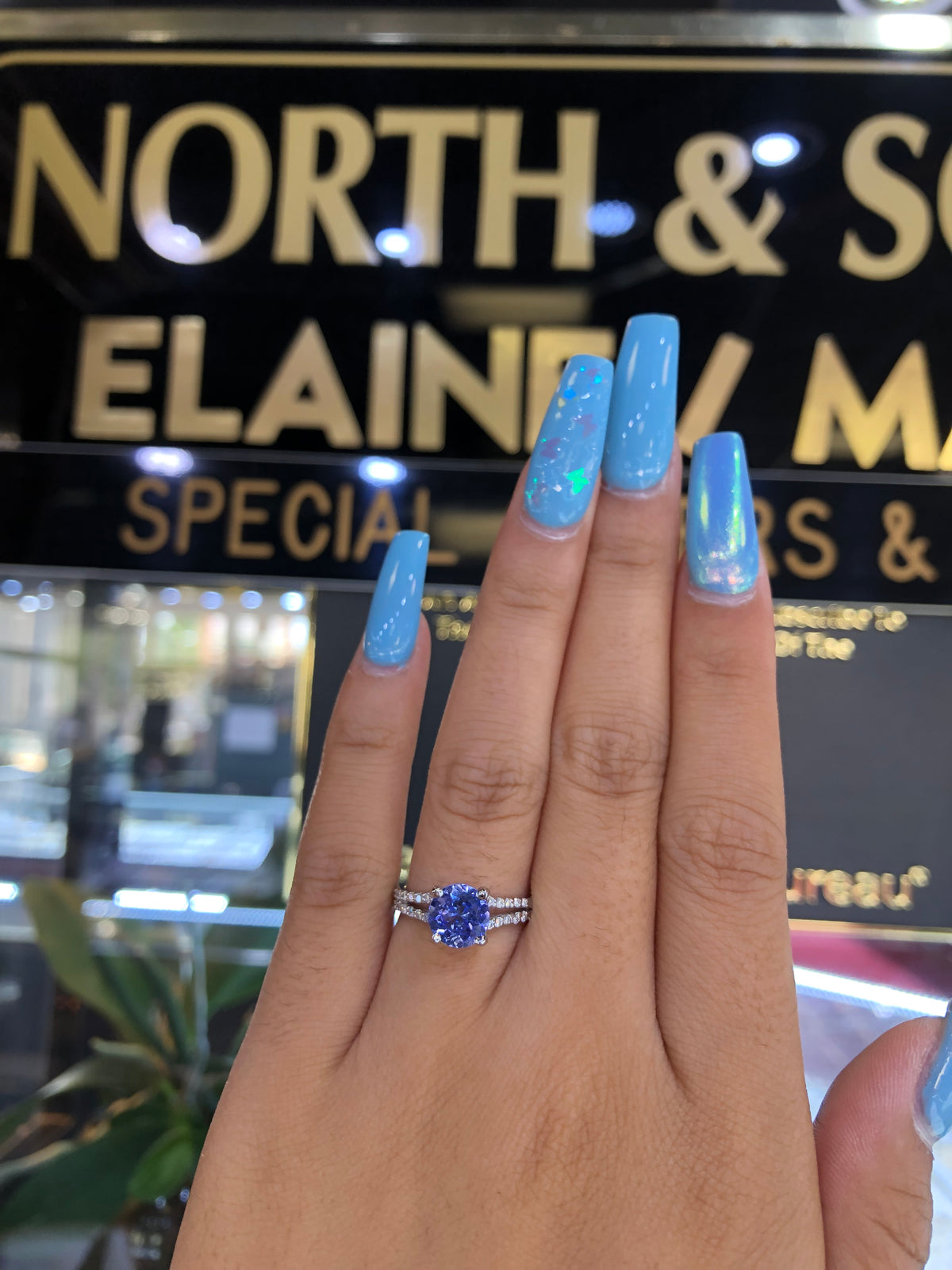 1.37 CT Tanzanite Diamond Ring 0.23 CT TW 14K White Gold TZR009 - NorthandSouthJewelry