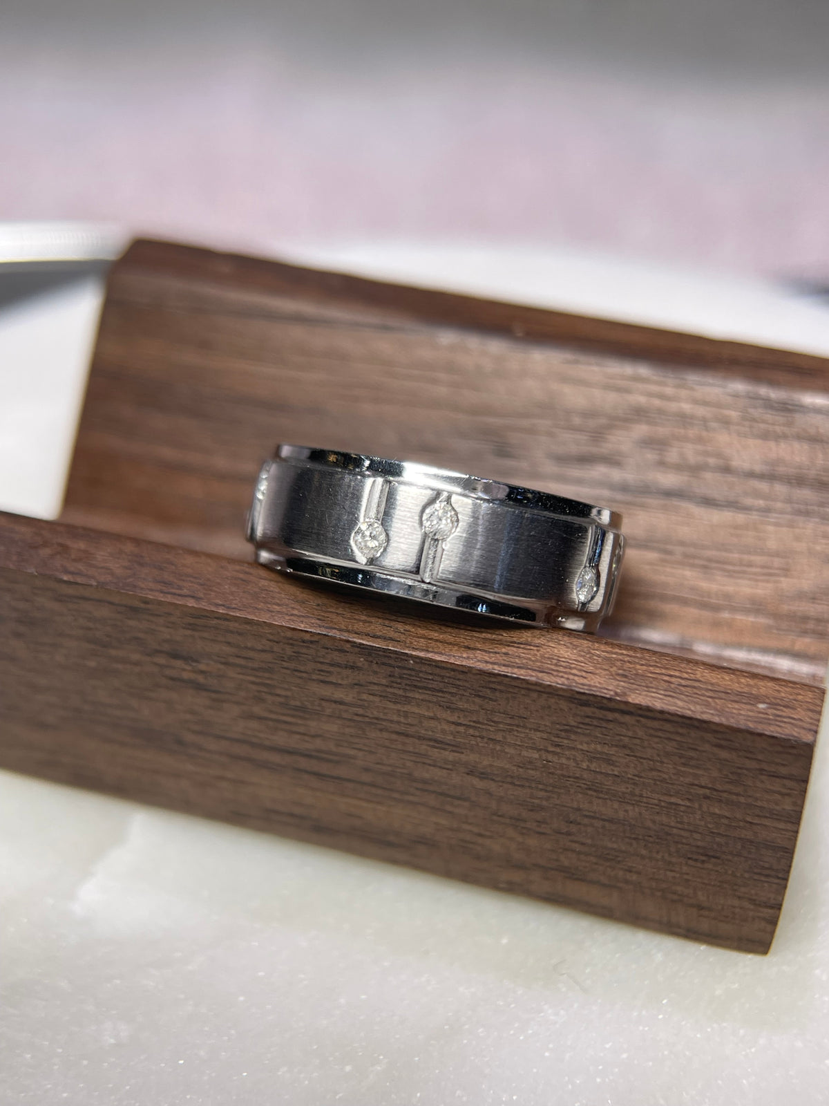 Brushed Double Bezel Eternity Diamond Wedding Ring 14K Gold MR021