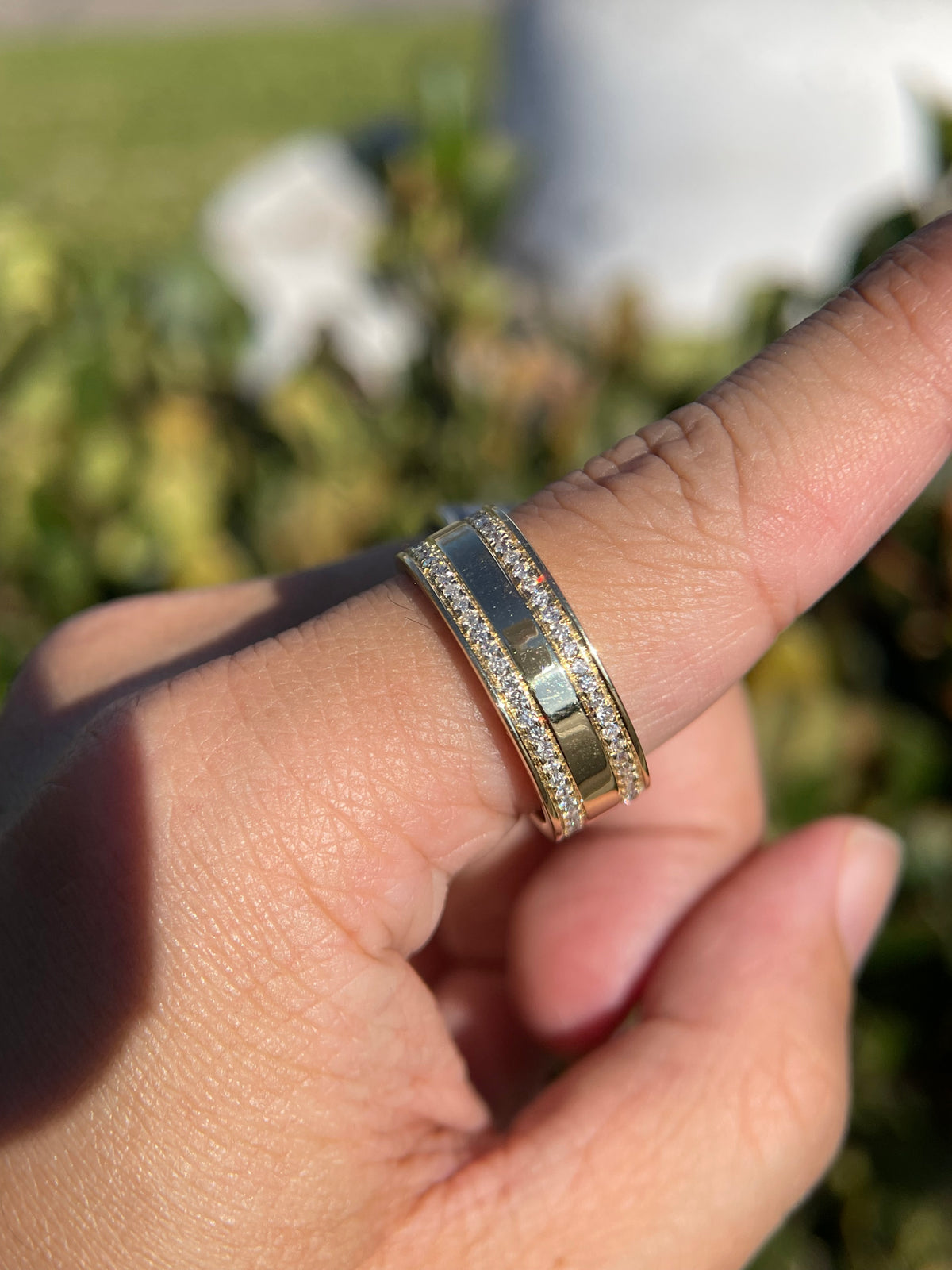 Men&#39;s 1.10ct tw Forever Kobe &amp; Gigi Double Eternity Diamond Wedding Band 14K Gold MR002