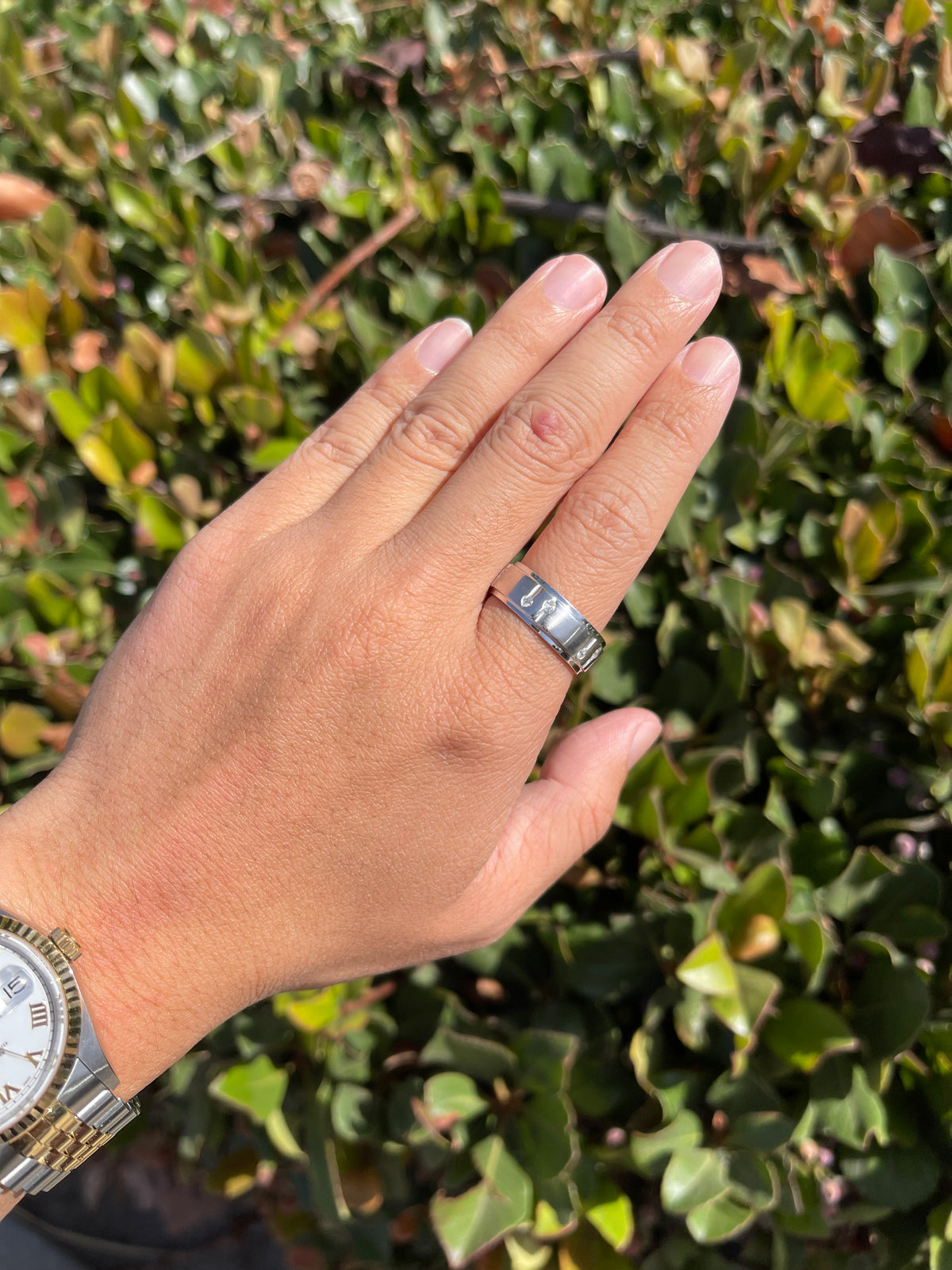 Brushed Double Bezel Eternity Diamond Wedding Ring 14K Gold MR021