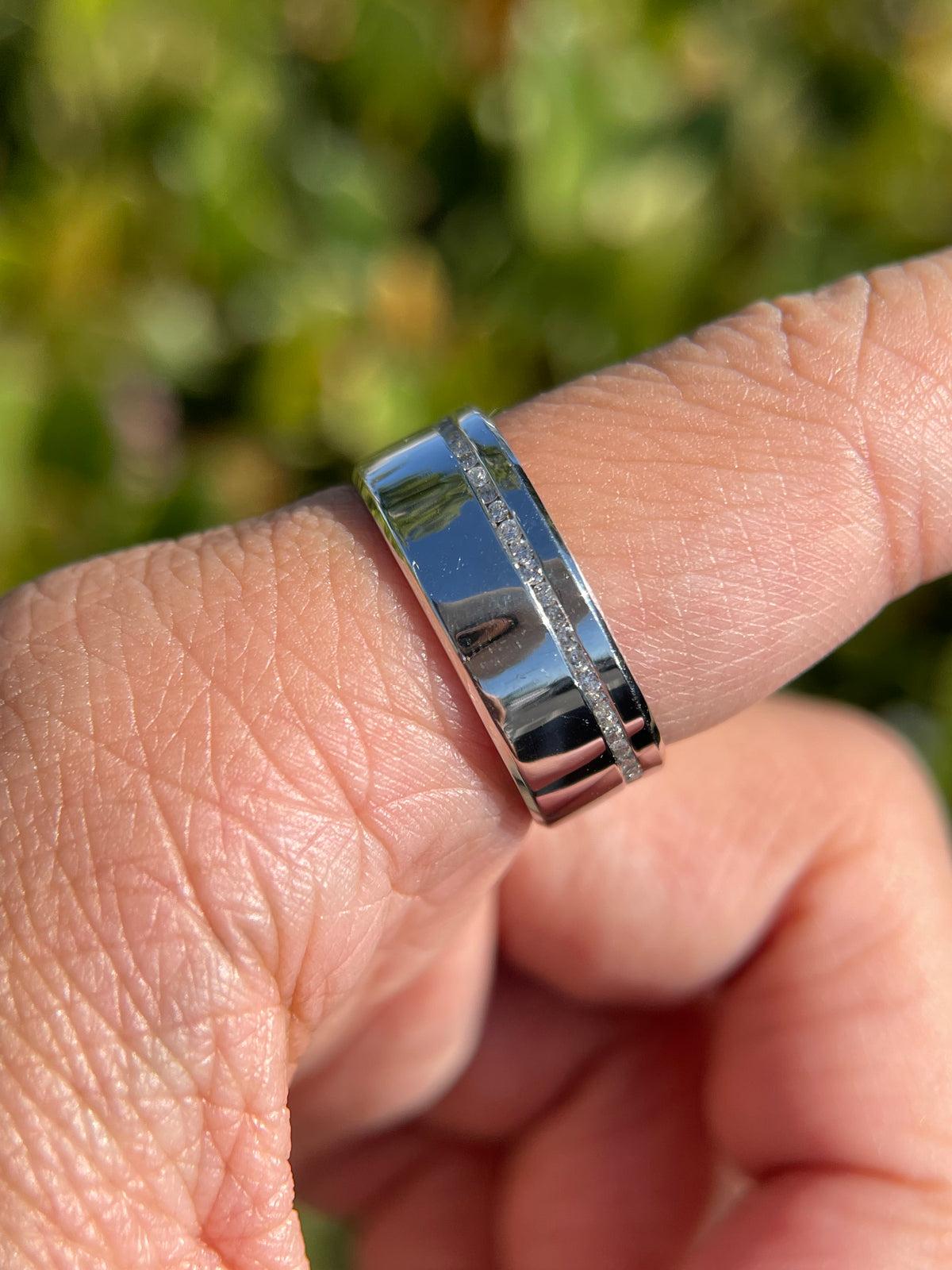 Polished Off-Center Diamond Eternity Wedding Band 14K Gold MR015