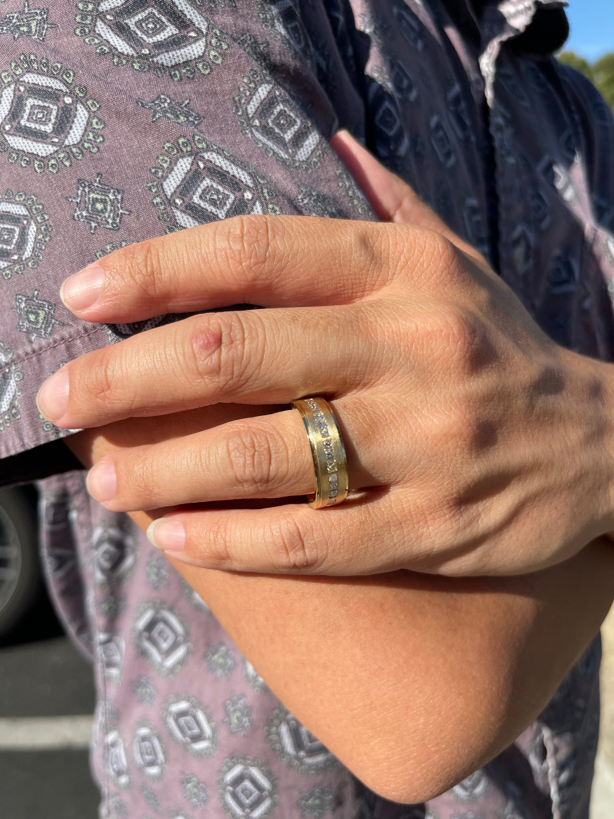 Men&#39;s 0.78ct Spaced Princess Cut Diamond Wedding Ring 14K Gold MR007