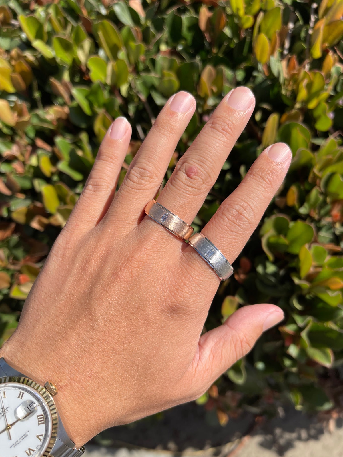 0.15ct Brushed Single Bezel Emerald Cut Diamond Wedding Band 14K Gold MR022