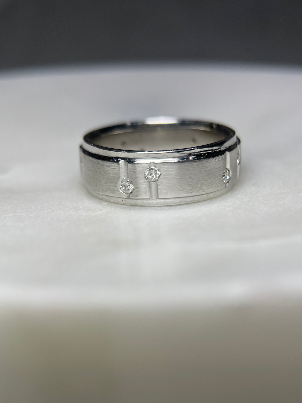 Brushed Double Bezel Eternity Diamond Wedding Ring 14K Gold MR021