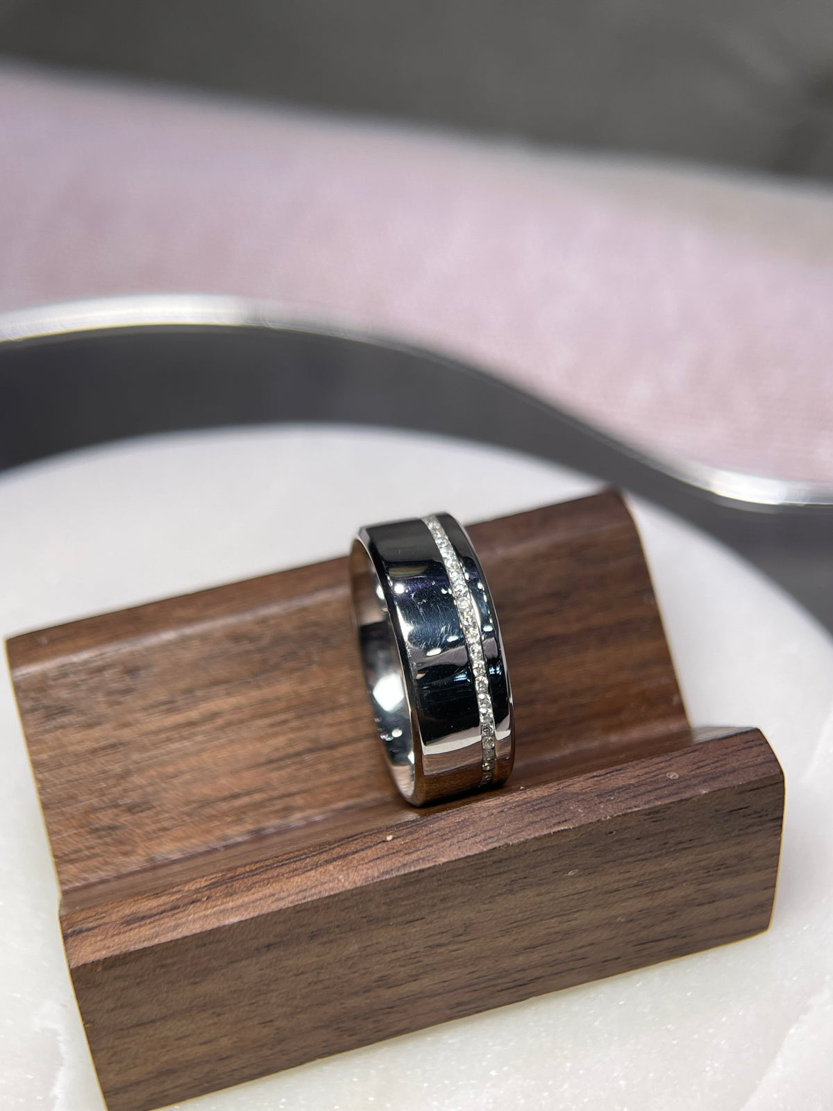 Polished Off-Center Diamond Eternity Wedding Band 14K Gold MR015