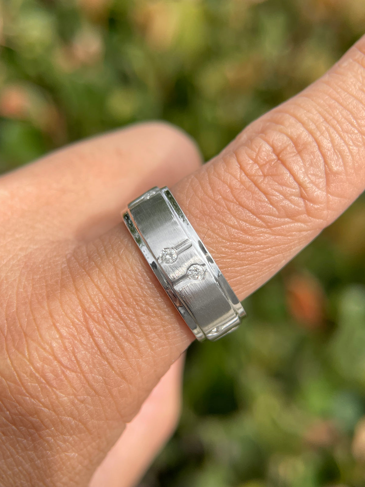 Brushed Double Bezel Eternity Diamond Wedding Ring 14K Gold MR021