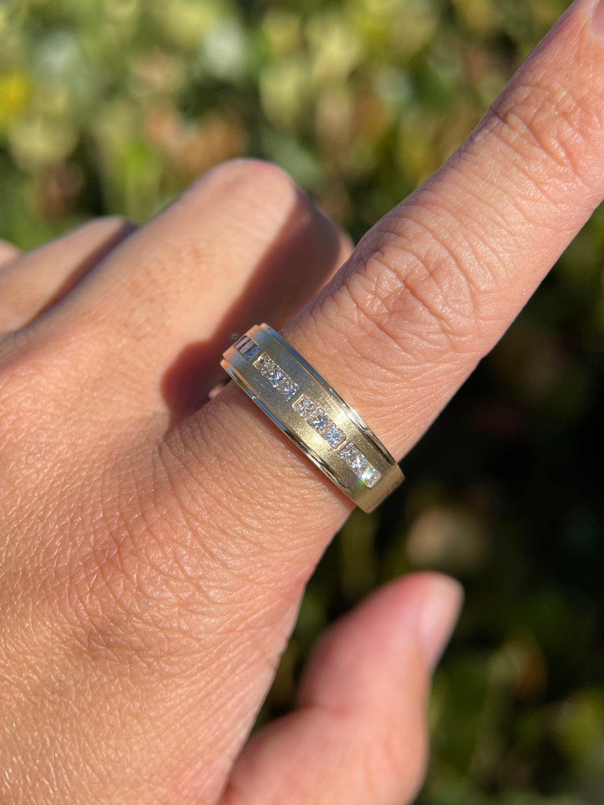 Men&#39;s 0.78ct Spaced Princess Cut Diamond Wedding Ring 14K Gold MR007