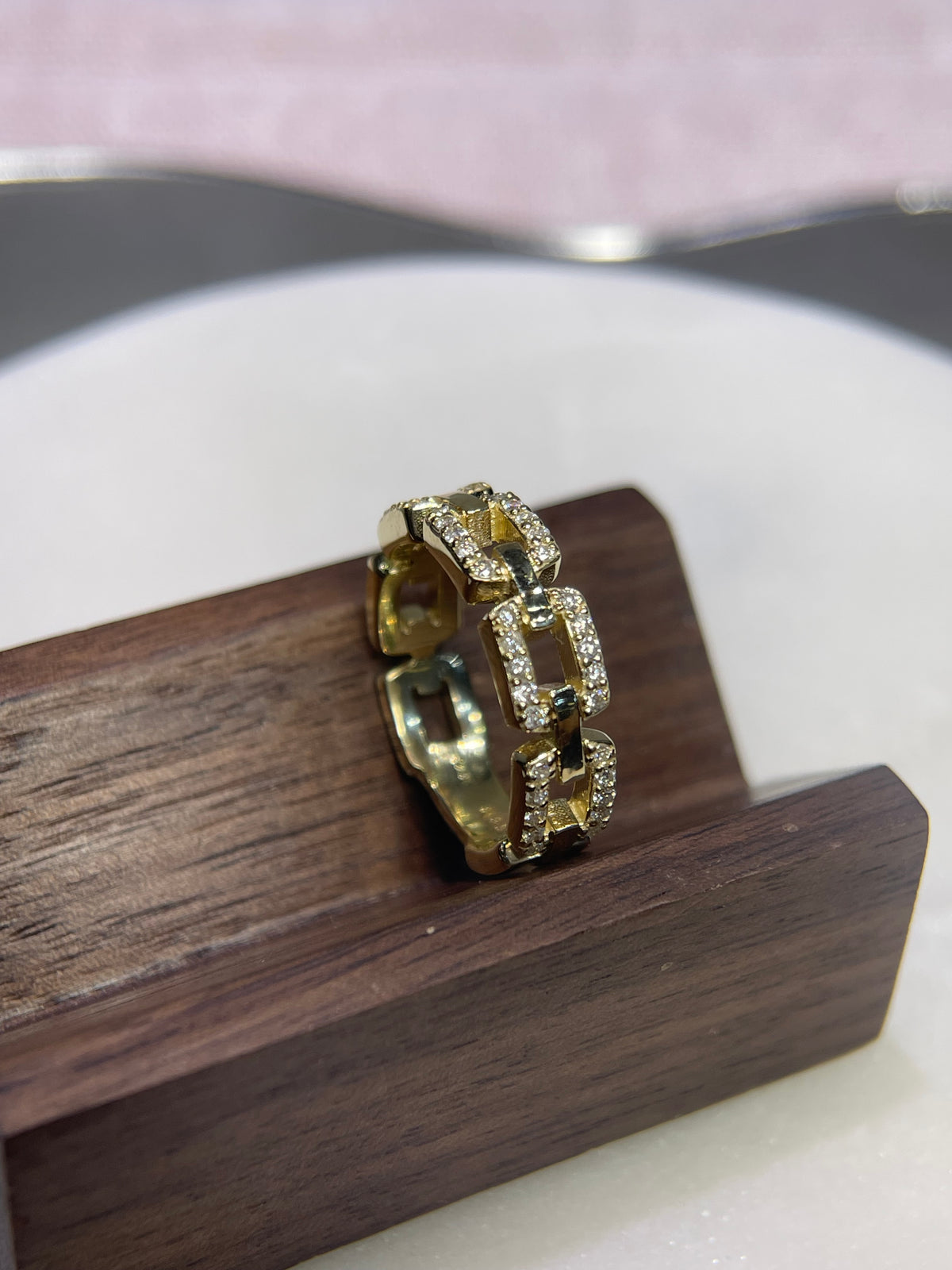 0.52ct Polished Diamond Chain Link Ring Solid 14K Gold MR033