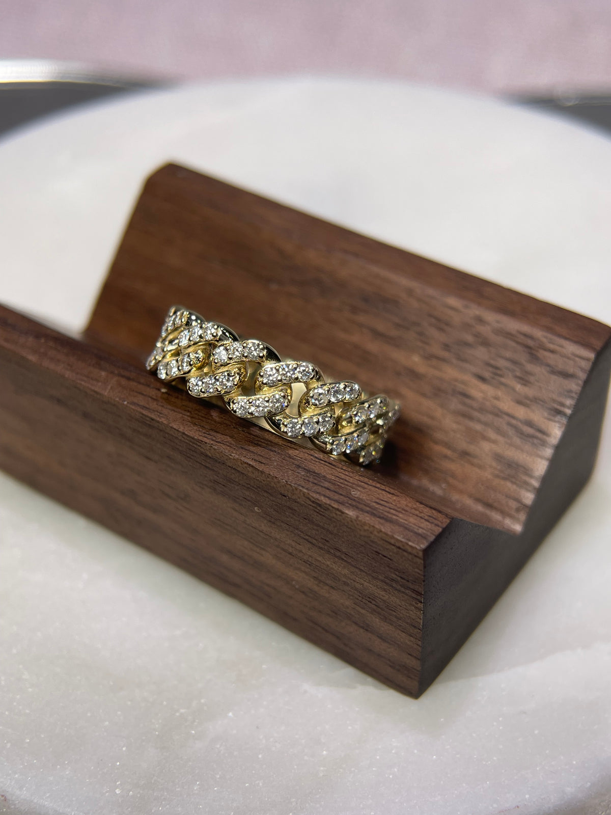 Polished Full Diamond Cuban Link Ring Solid 14K Gold MR031