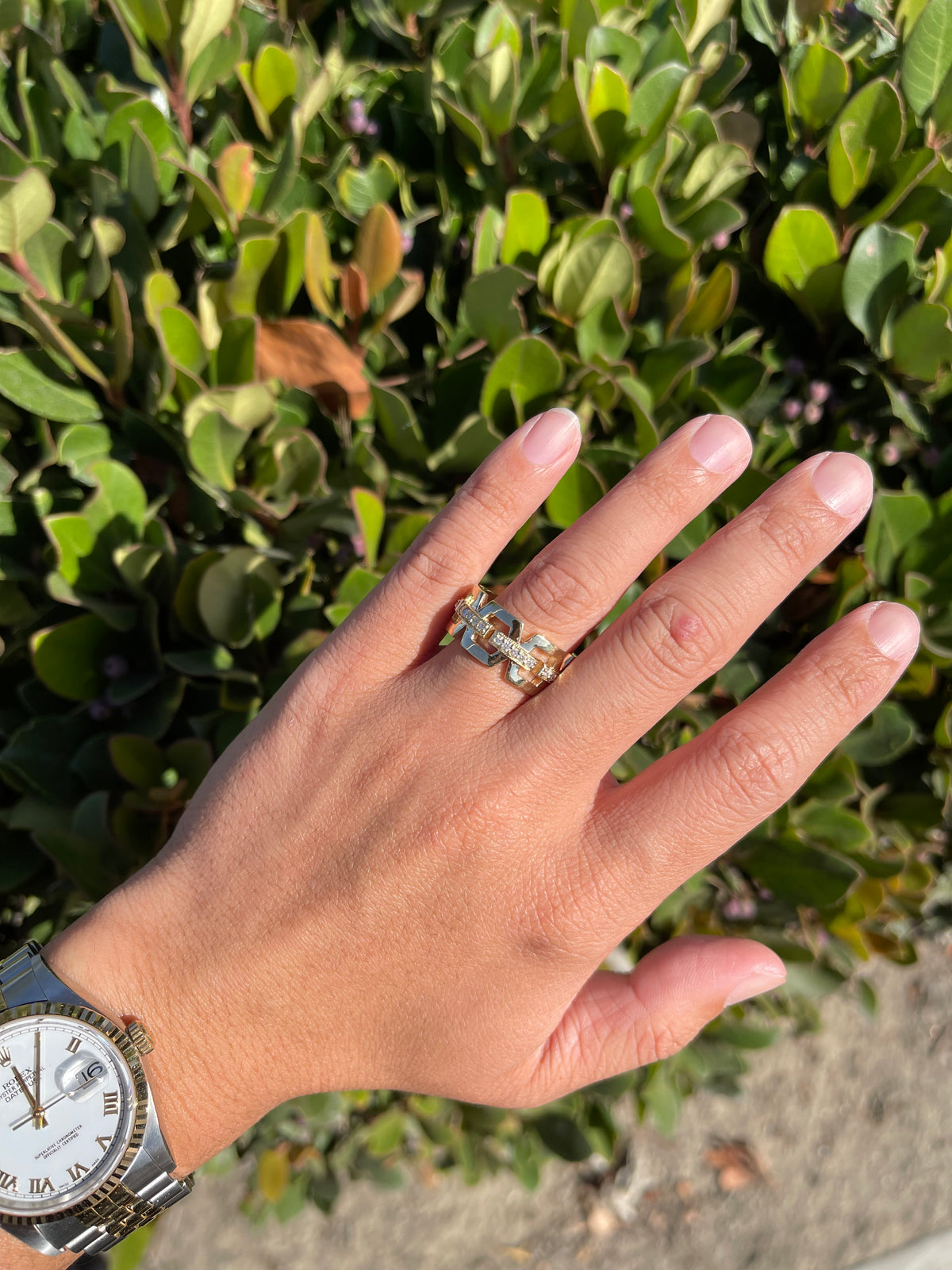 0.55ct Polished Chain Link Single Row Diamond Wedding Band 14K Gold MR026