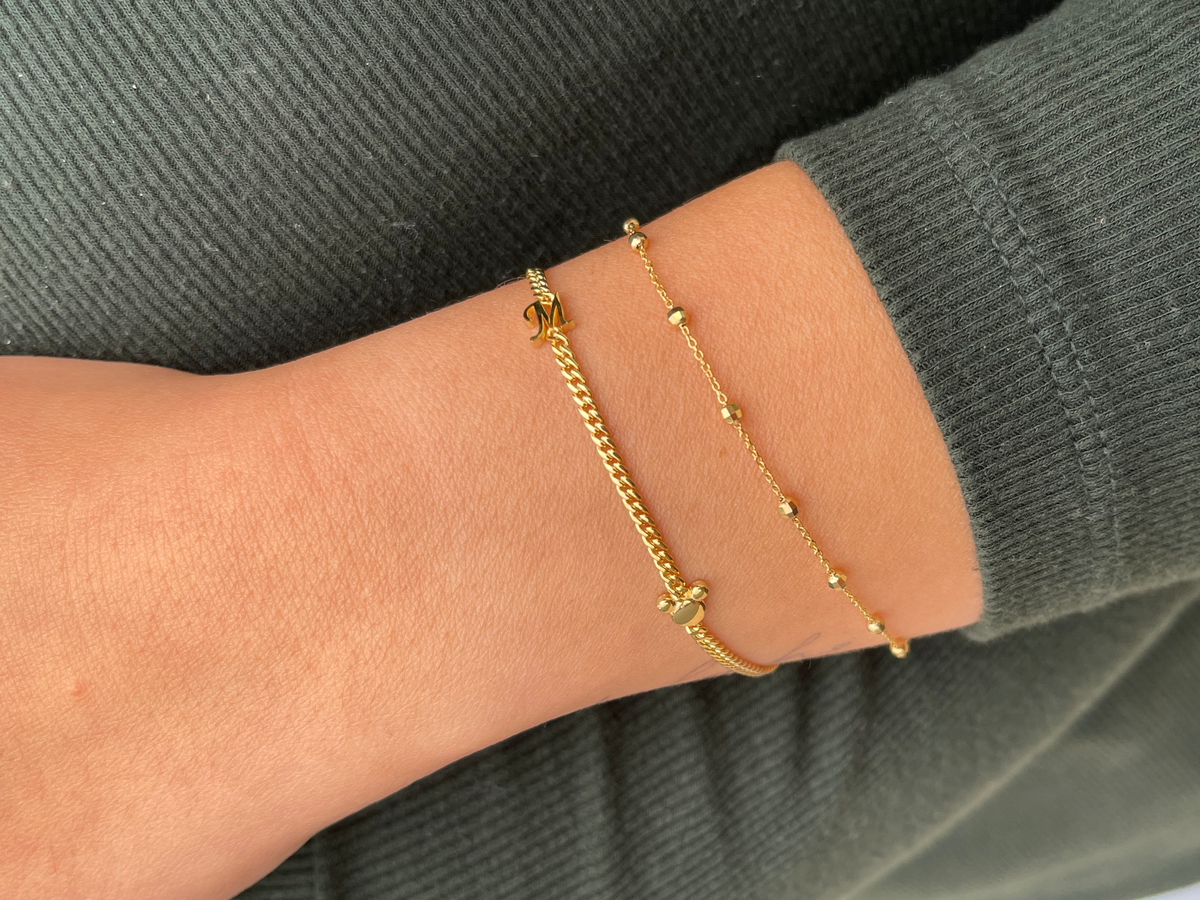 Custom Initial Mouse Charm Bracelet 14K Solid Gold DFB001