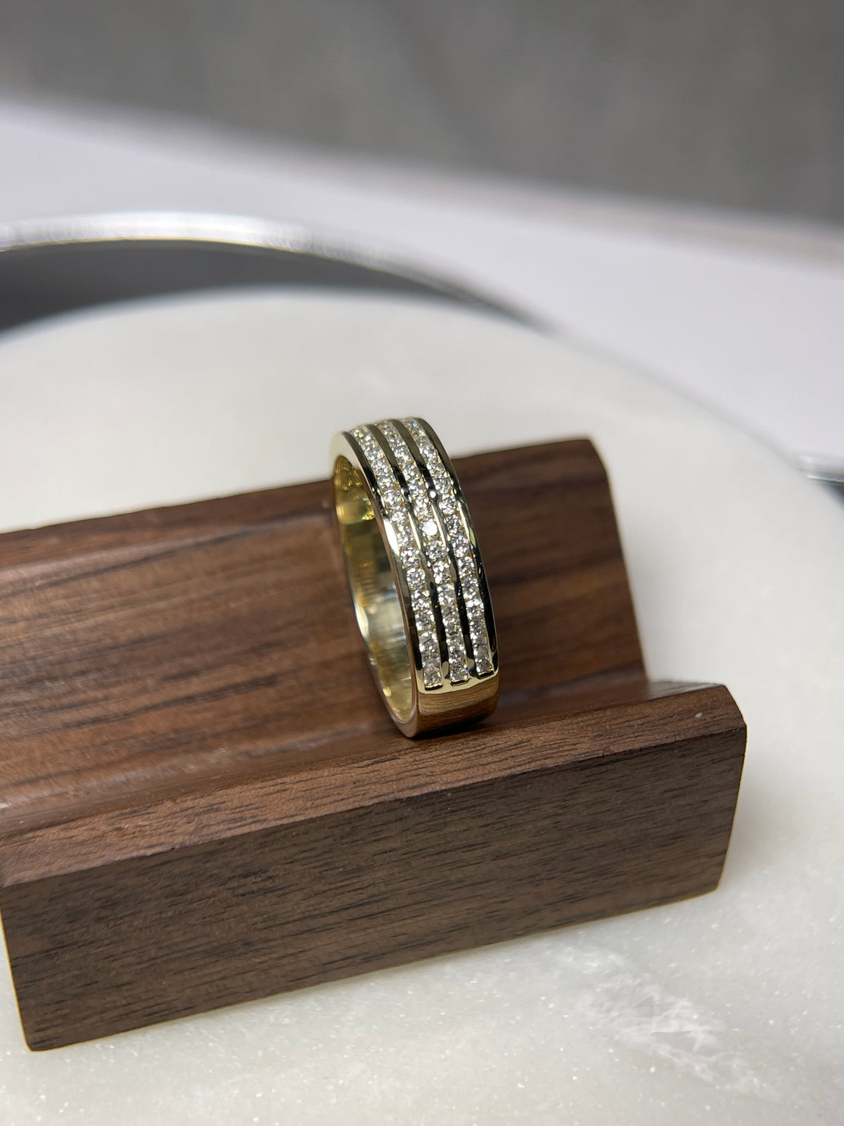 Men&#39;s 1.10ct Triple Row Diamond Wedding Band 14K Gold MR009