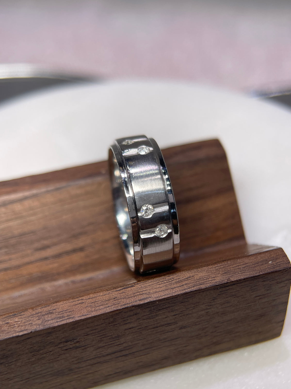 Brushed Double Bezel Eternity Diamond Wedding Ring 14K Gold MR021