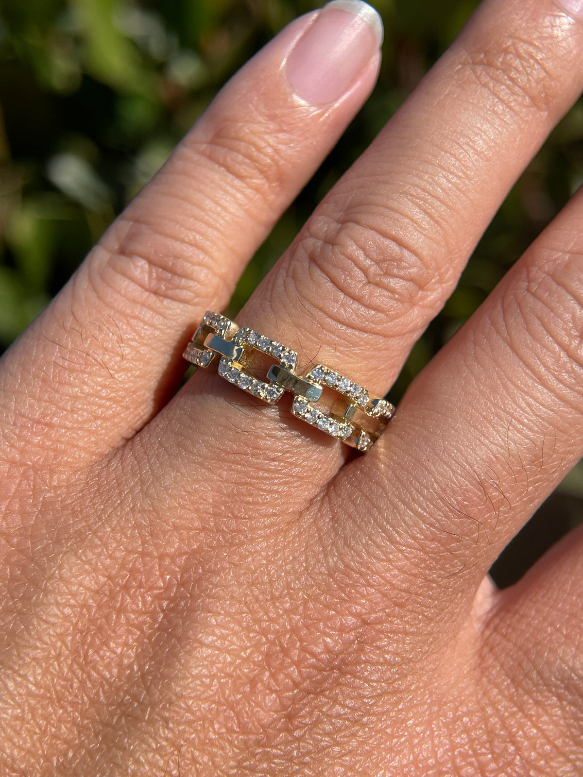 0.52ct Polished Diamond Chain Link Ring Solid 14K Gold MR033