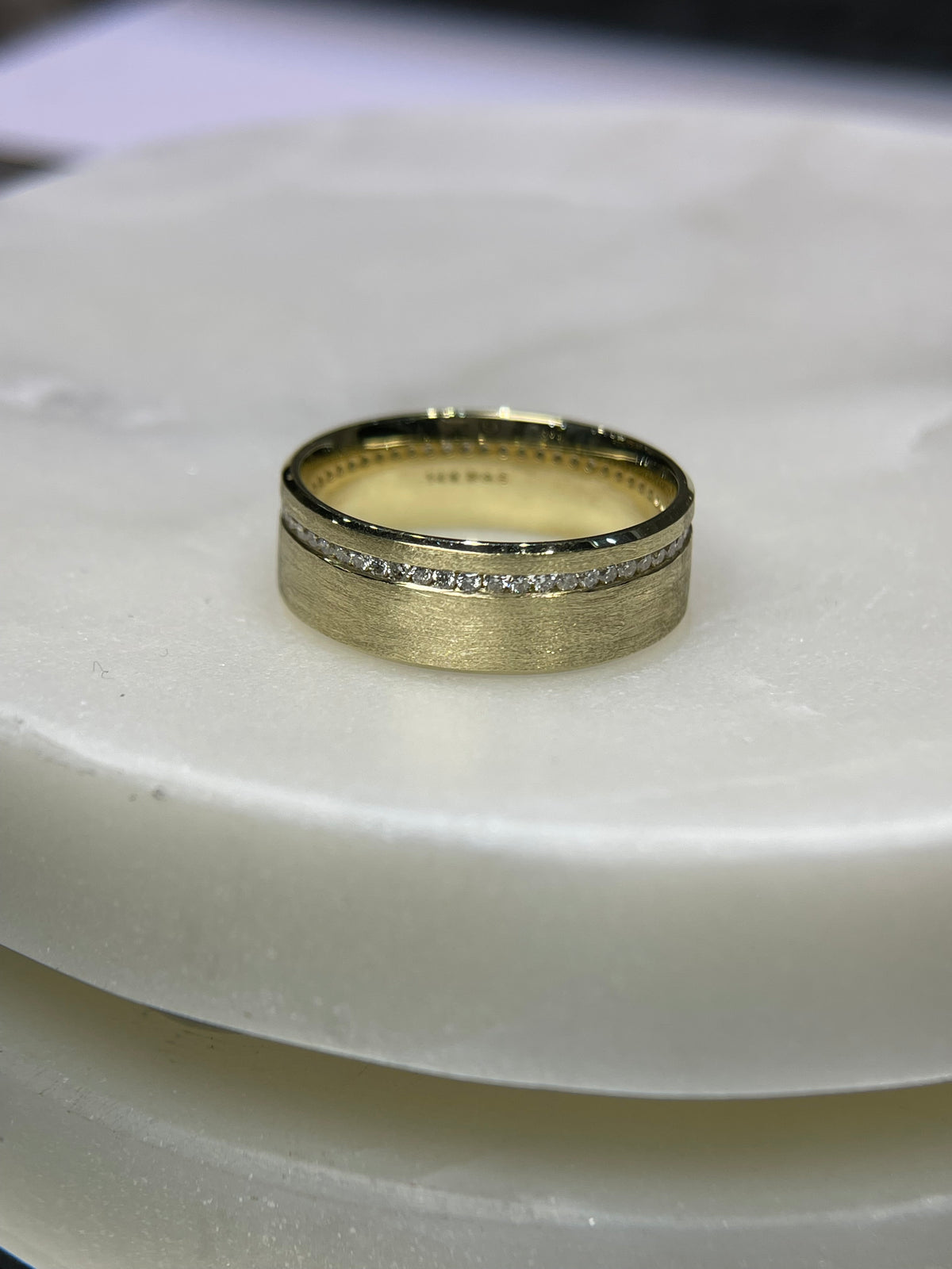 Men&#39;s 0.60ct tw Remy Off-Center Brushed Eternity Diamond Wedding Band 14K Gold MR001