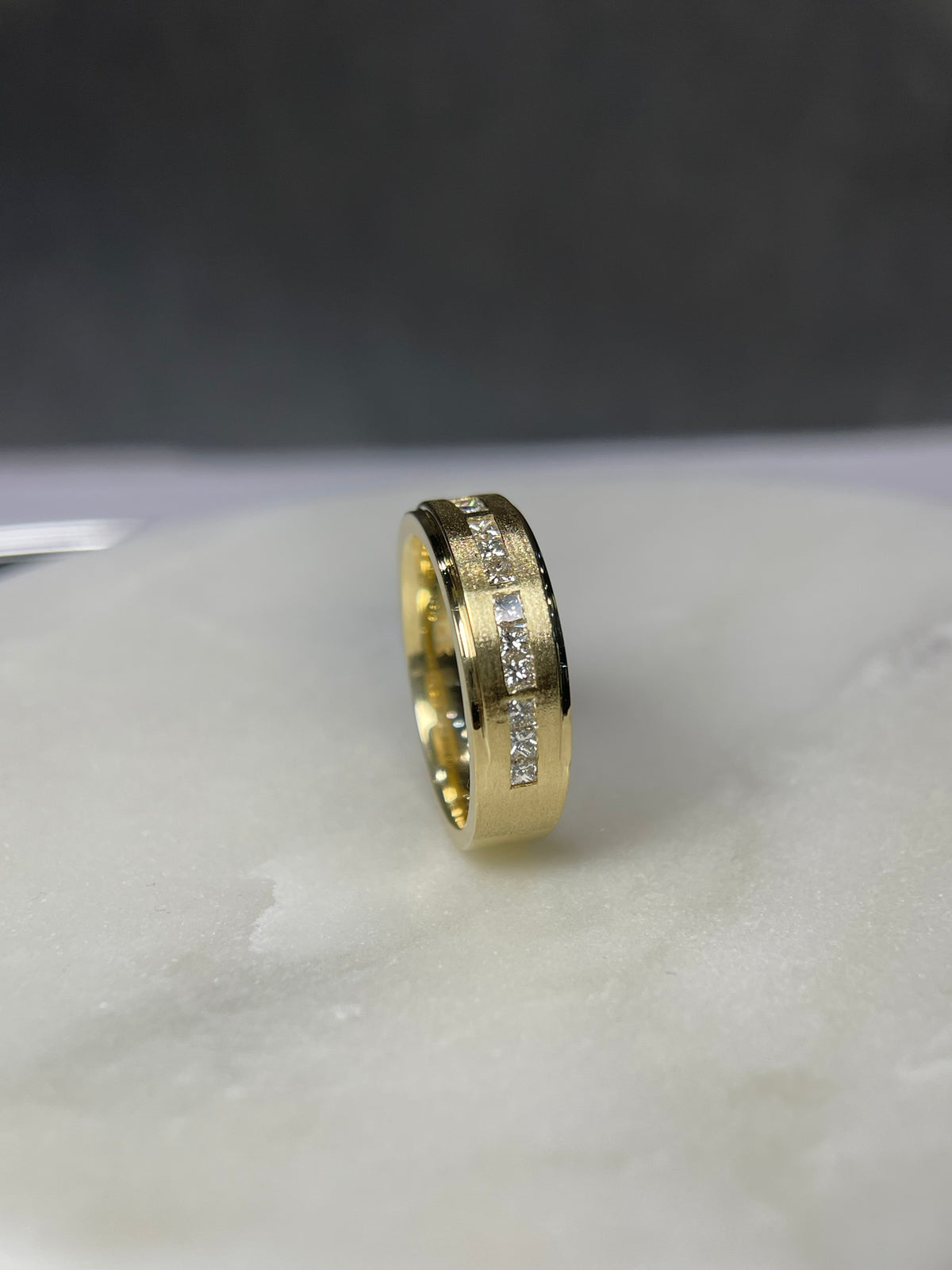 Men&#39;s 0.78ct Spaced Princess Cut Diamond Wedding Ring 14K Gold MR007