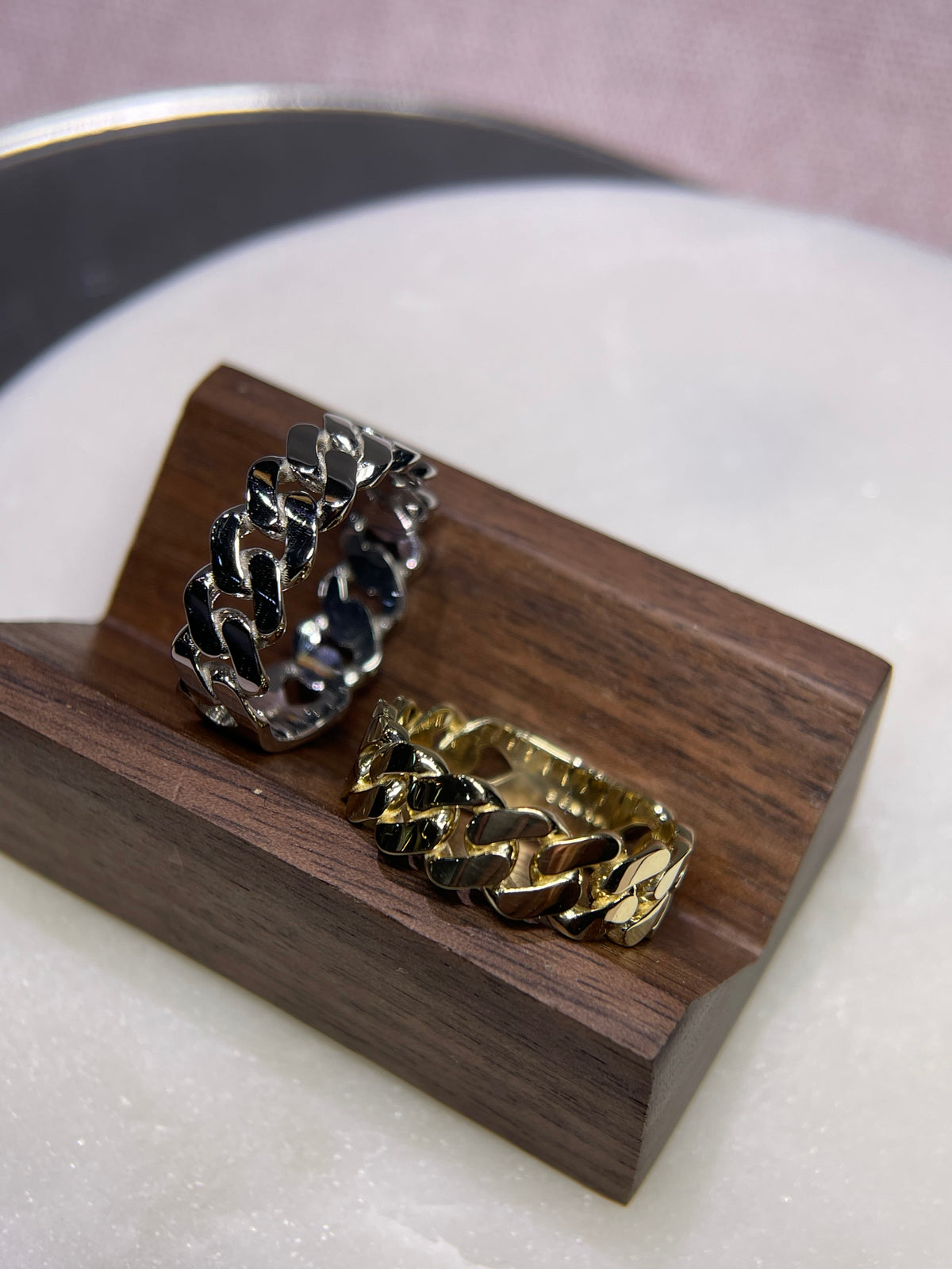 Polished Flat Cuban Link Ring Solid 14K Gold MR029