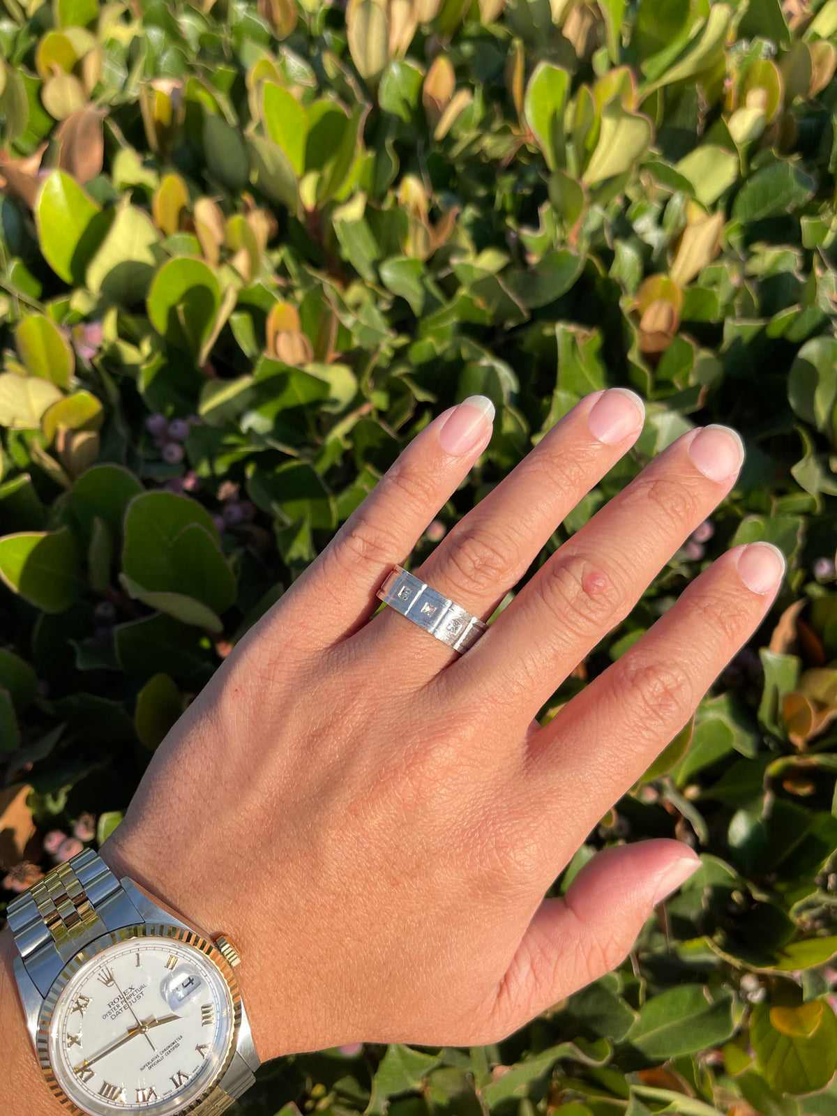 Brushed Triple Bezel Princess Cut Diamond Wedding Ring 14K Gold MR019