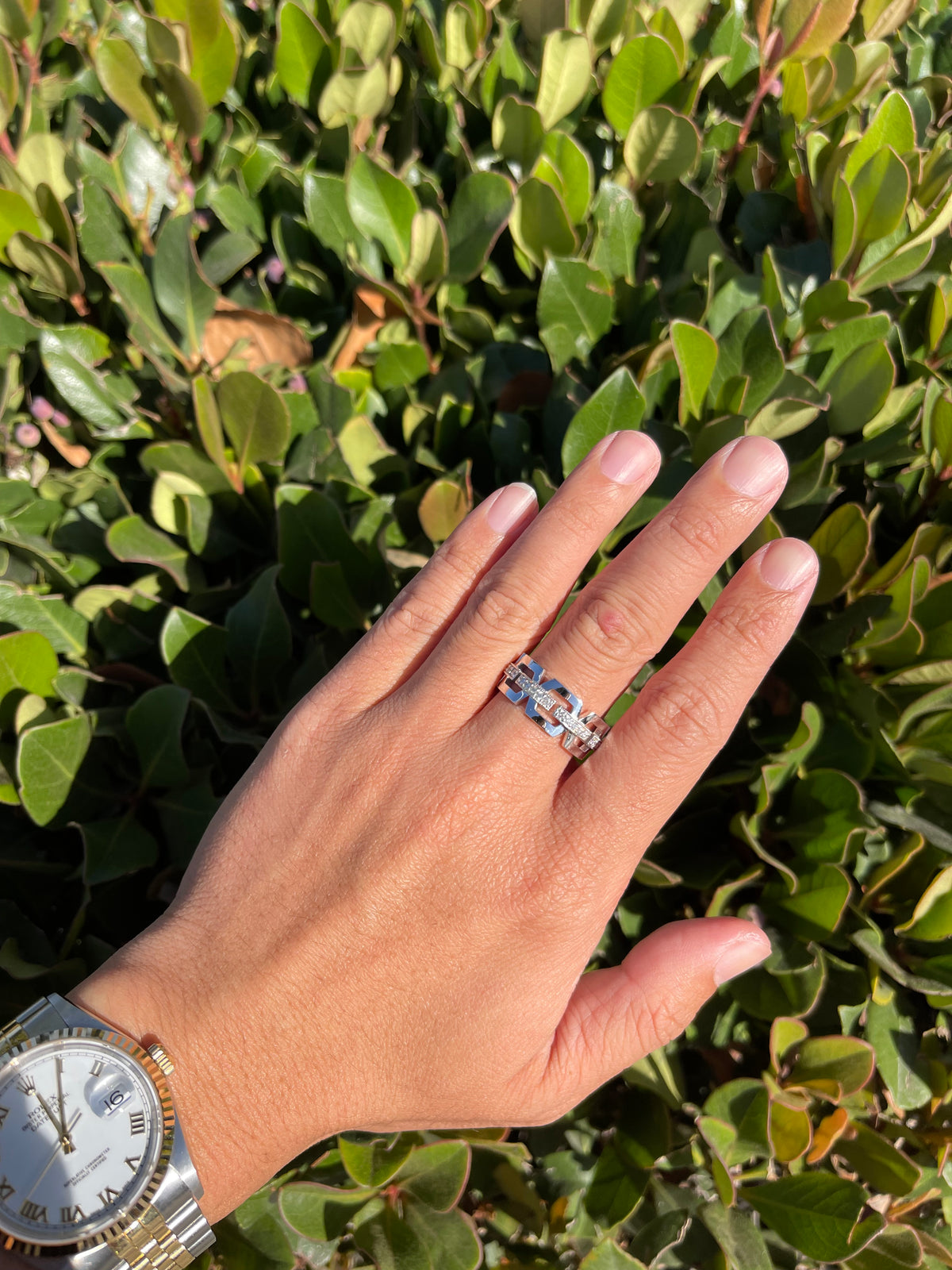 0.55ct Polished Chain Link Single Row Diamond Wedding Band 14K Gold MR026