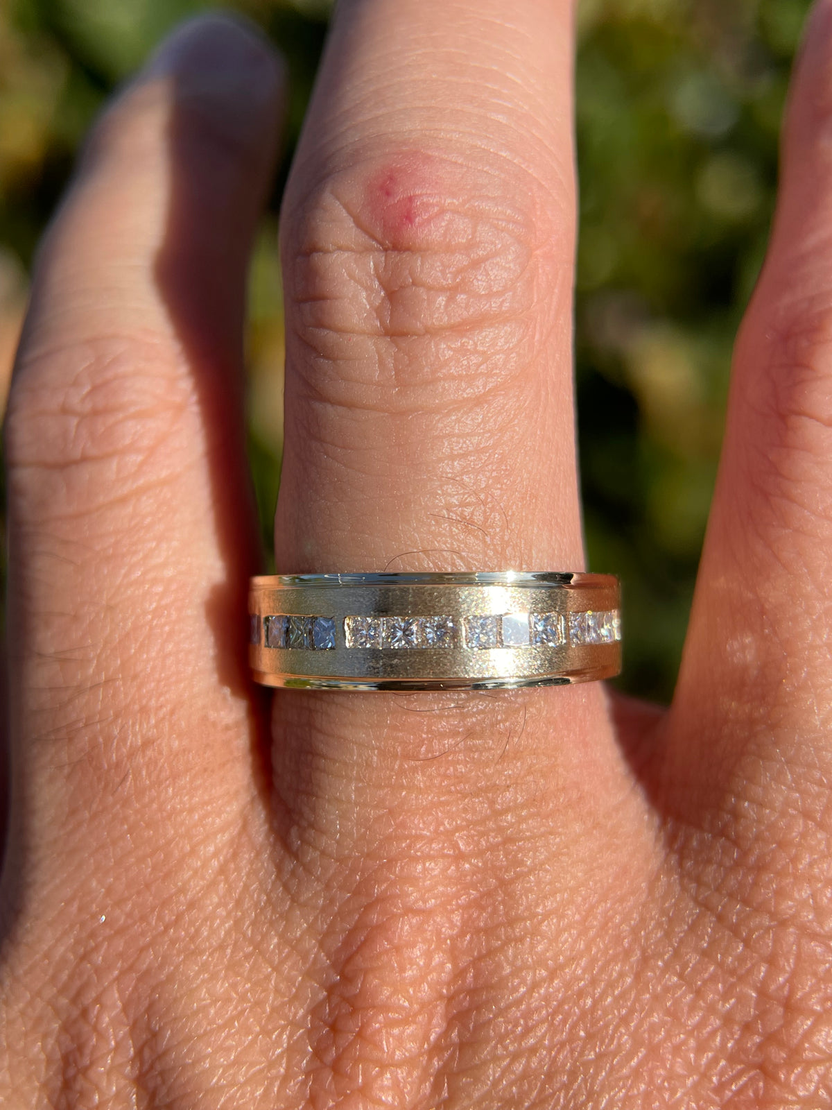 Men&#39;s 0.78ct Spaced Princess Cut Diamond Wedding Ring 14K Gold MR007