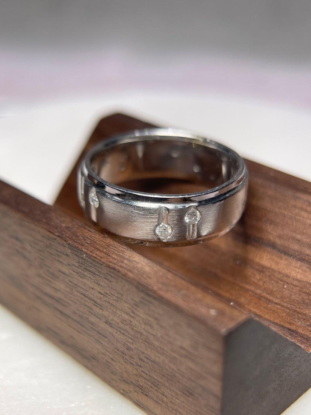 Brushed Double Bezel Eternity Diamond Wedding Ring 14K Gold MR021