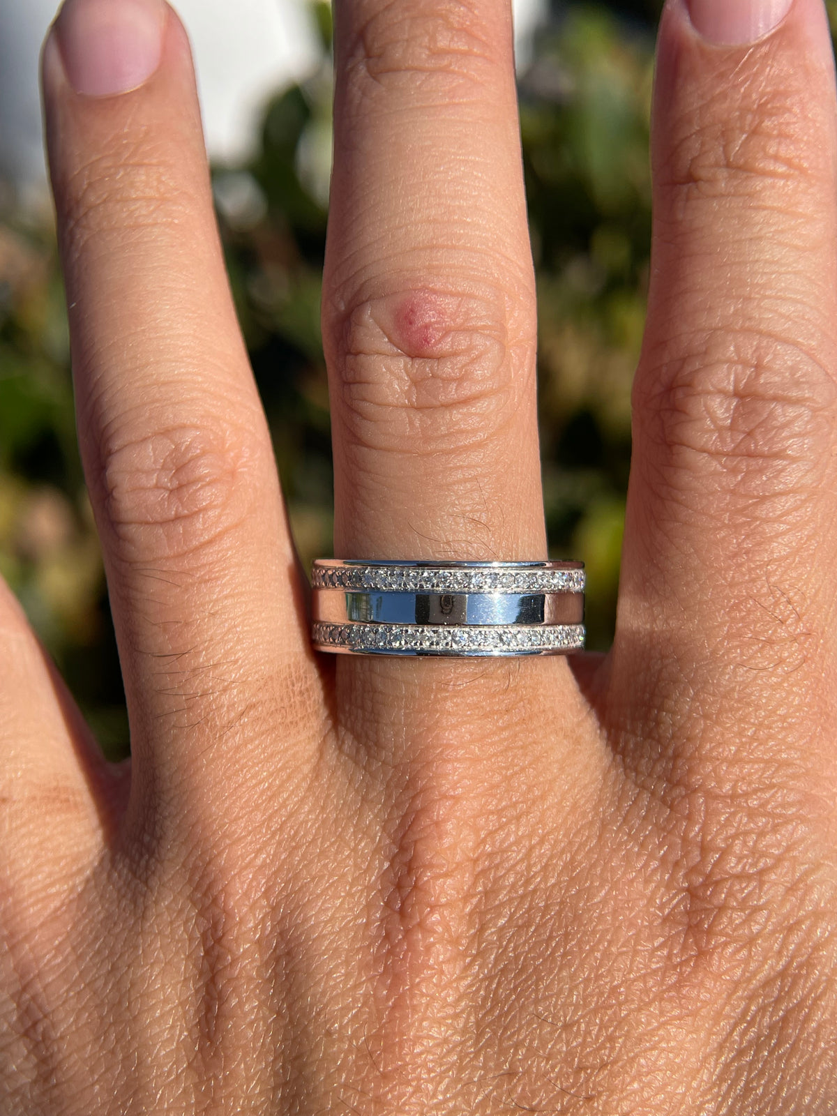 Men&#39;s 1.10ct tw Forever Kobe &amp; Gigi Double Eternity Diamond Wedding Band 14K Gold MR002