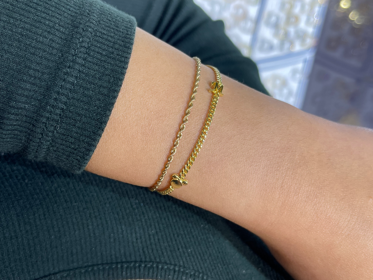 Custom Initial Mouse Charm Bracelet 14K Solid Gold DFB001