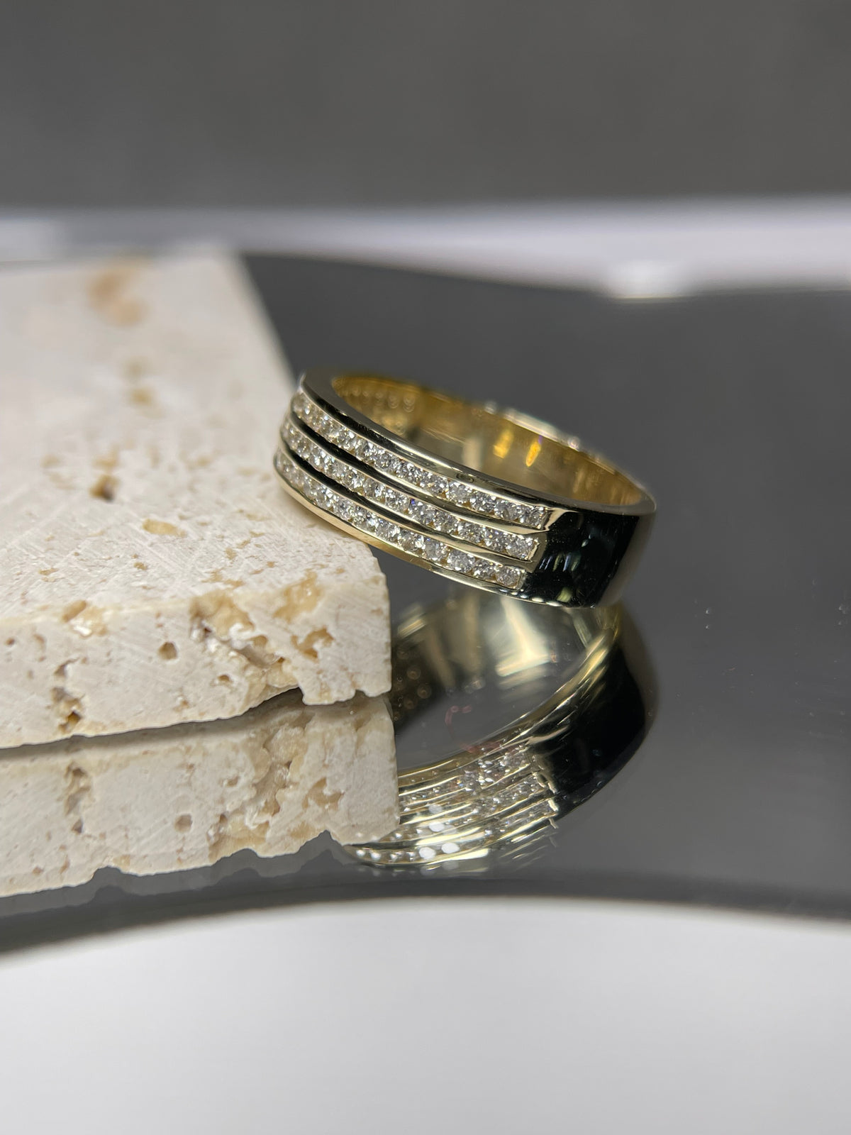 Men&#39;s 1.10ct Triple Row Diamond Wedding Band 14K Gold MR009