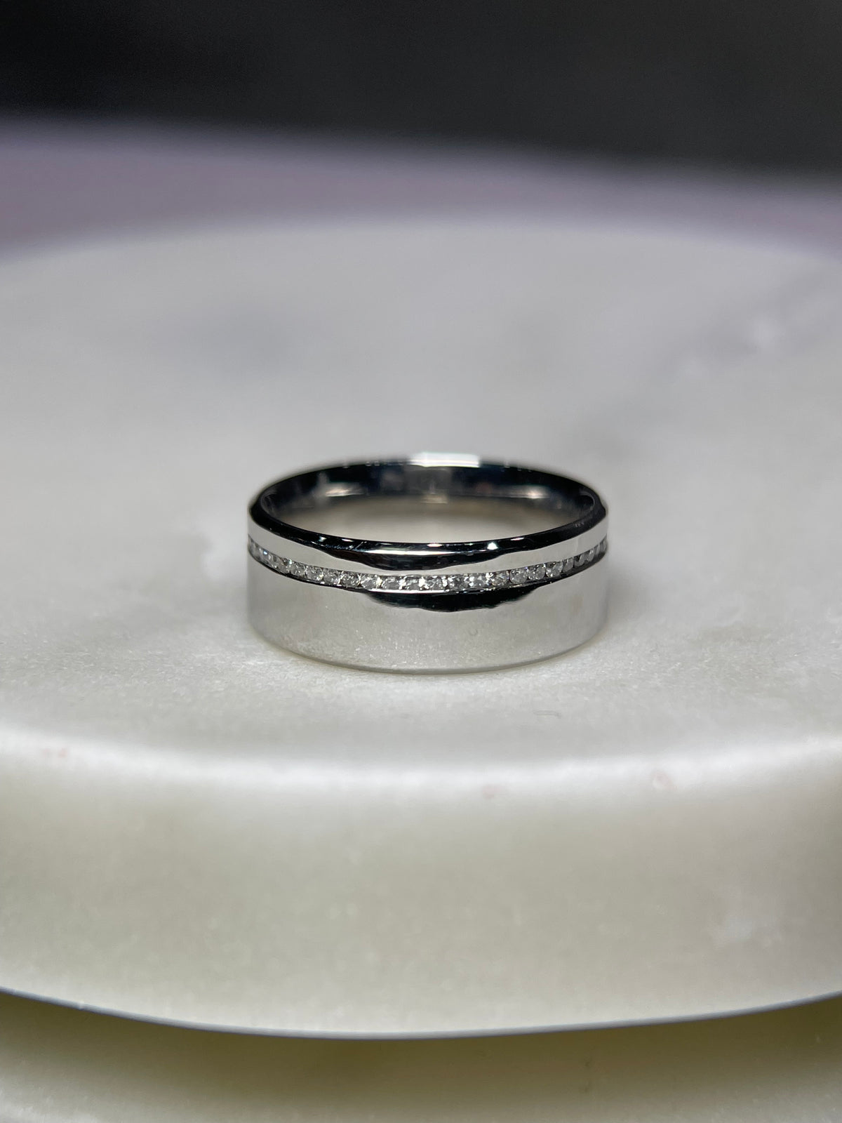 Polished Off-Center Diamond Eternity Wedding Band 14K Gold MR015