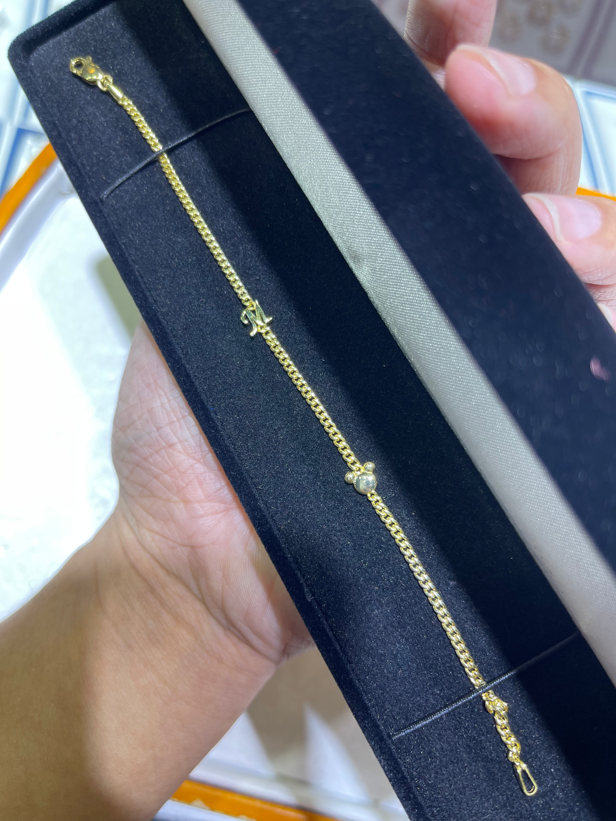 Custom Initial Mouse Charm Bracelet 14K Solid Gold DFB001