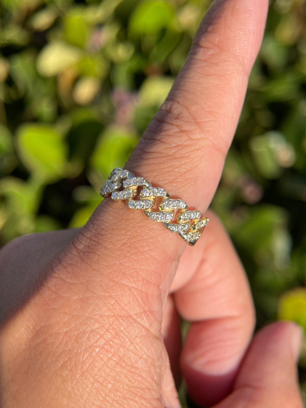 Polished Full Diamond Cuban Link Ring Solid 14K Gold MR031