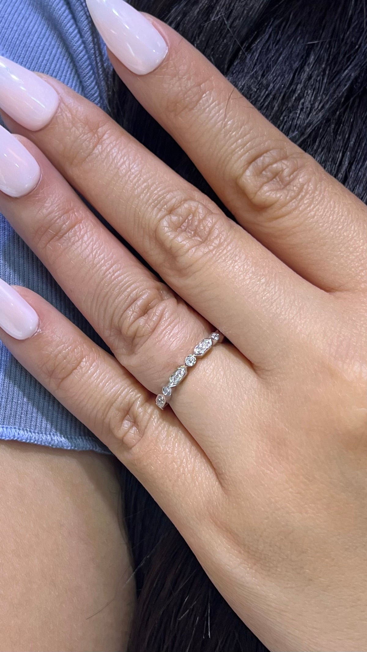 0.18ct Bezel Hexagon Diamond Wedding Band 14K Gold BAN049