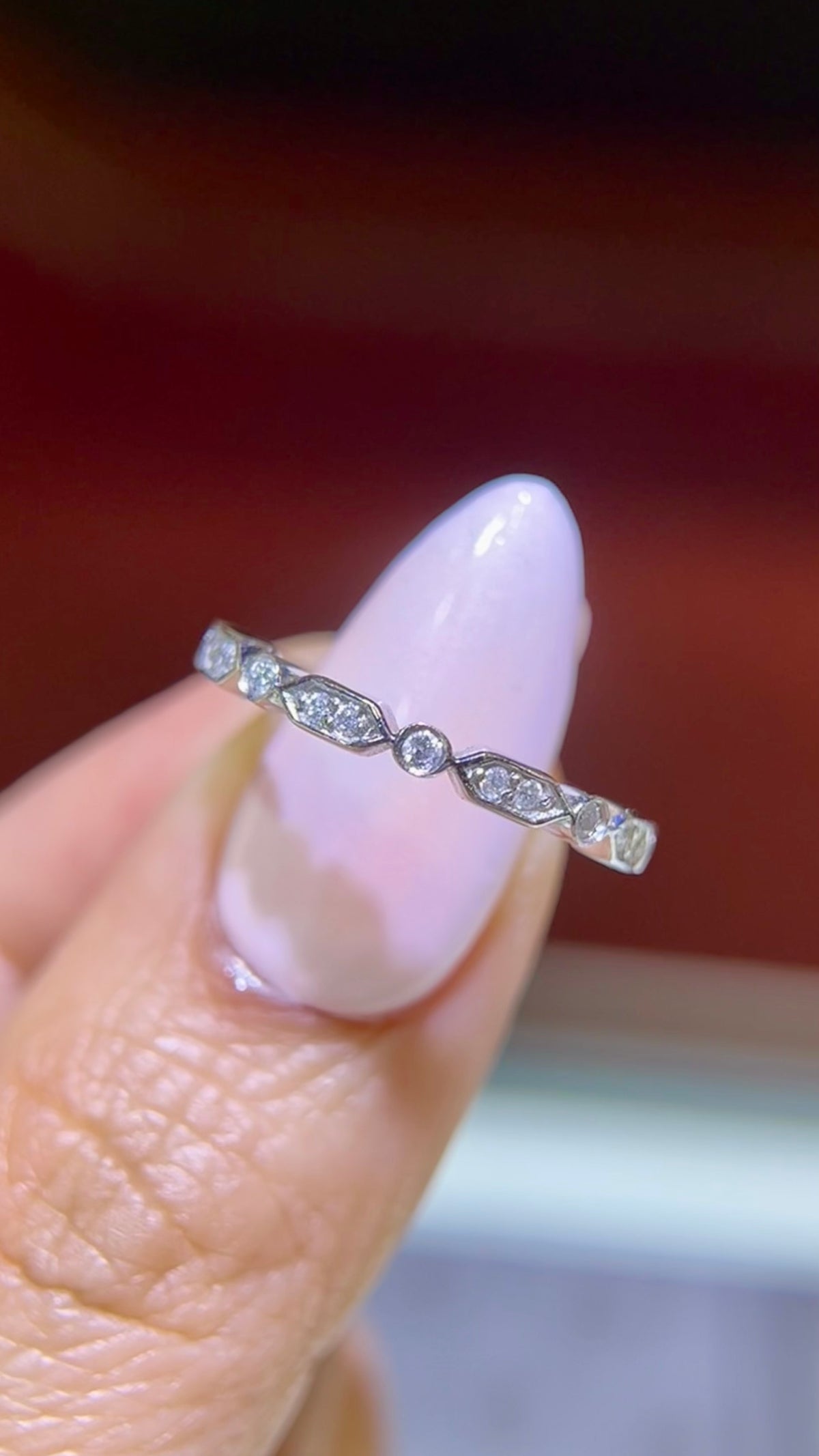 0.18ct Bezel Hexagon Diamond Wedding Band 14K Gold BAN049