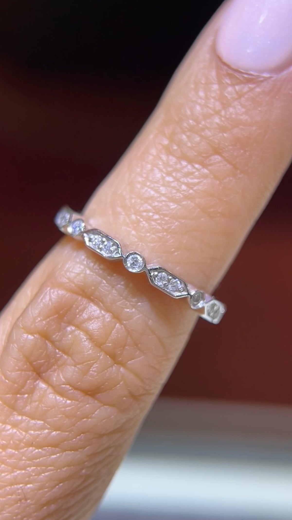 0.18ct Bezel Hexagon Diamond Wedding Band 14K Gold BAN049