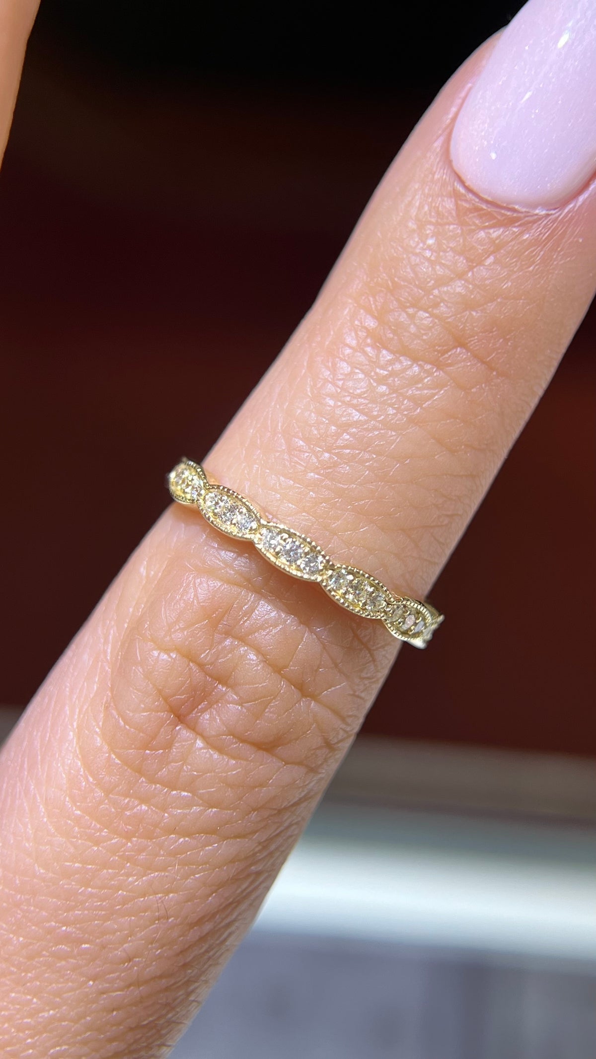 0.23ct Milgrain Beaded Diamond Wedding Band 14K Gold BAN050