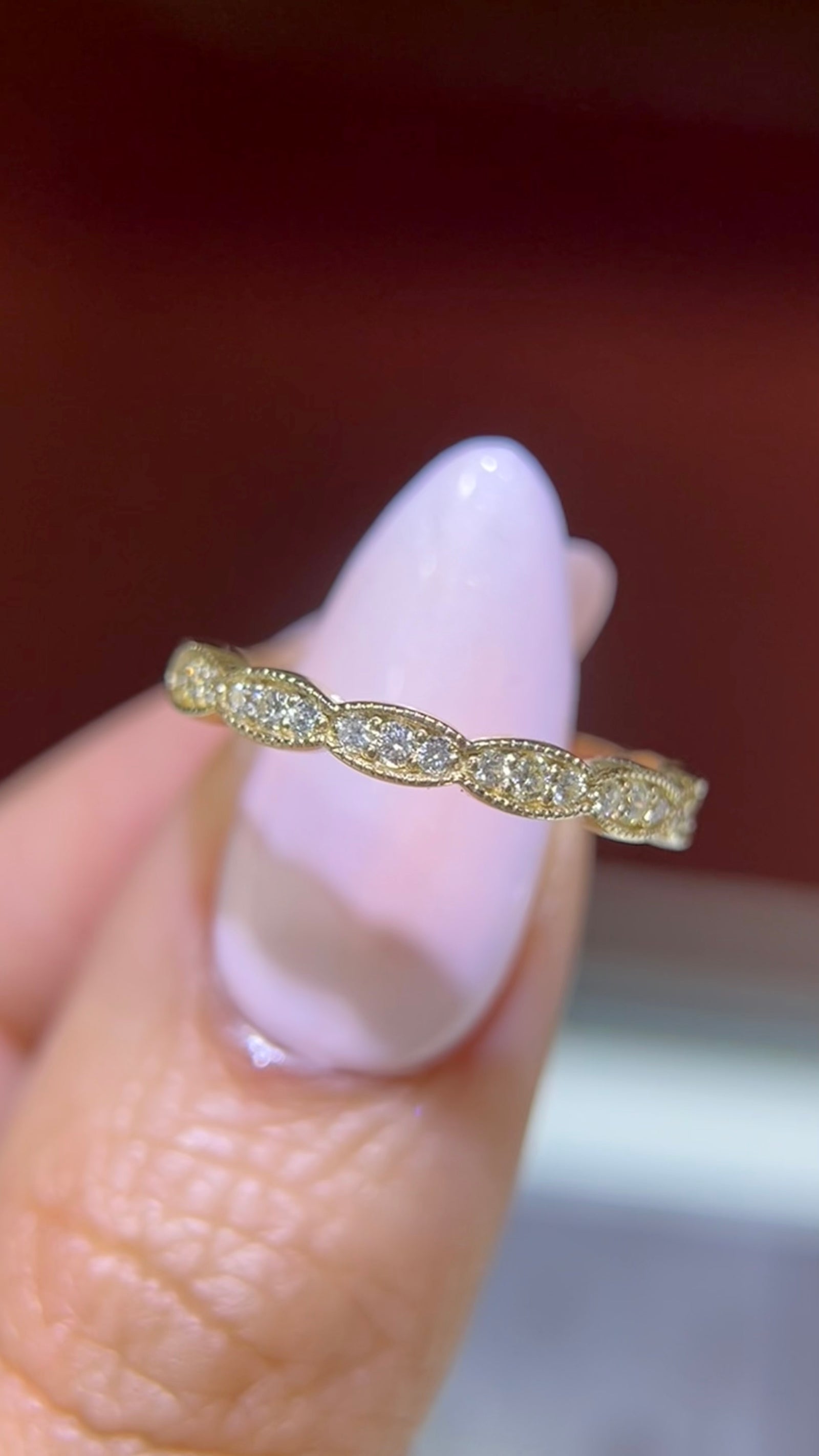 0.23ct Milgrain Beaded Diamond Wedding Band 14K Gold BAN050