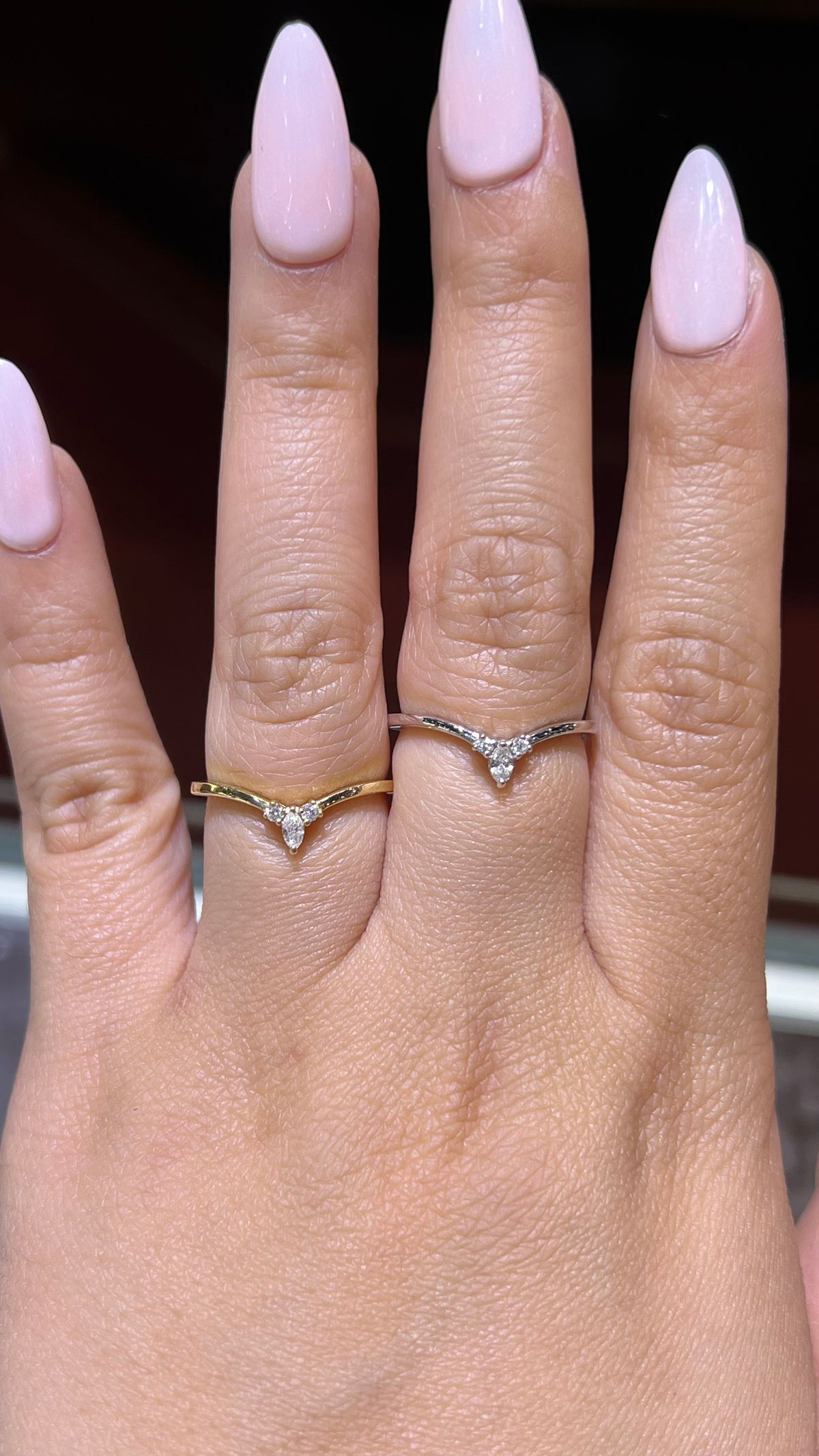 0.10ct Marquise and Round Chevron Diamond Wedding Band 14K Gold BAN094