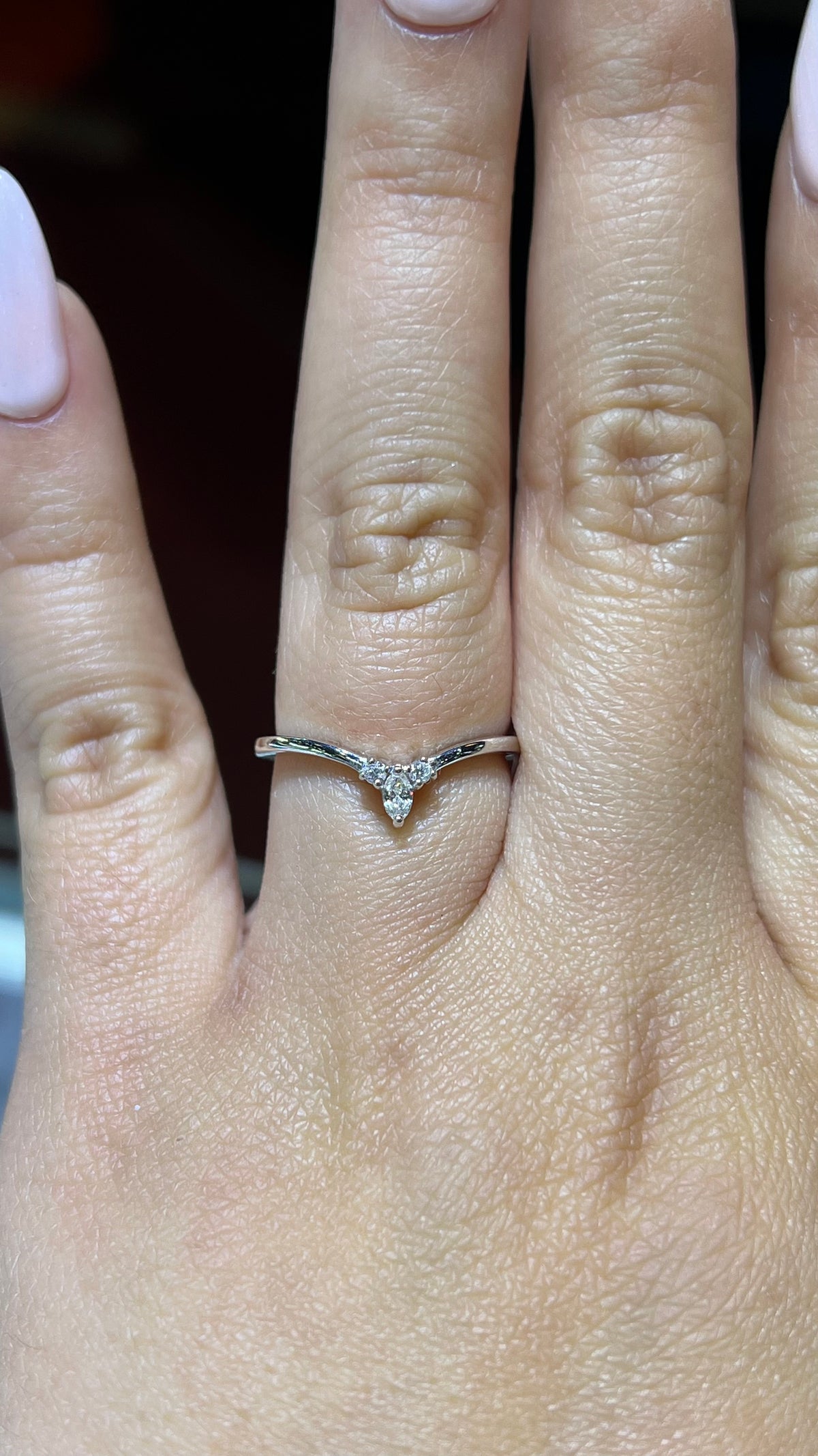 0.10ct Marquise and Round Chevron Diamond Wedding Band 14K Gold BAN094