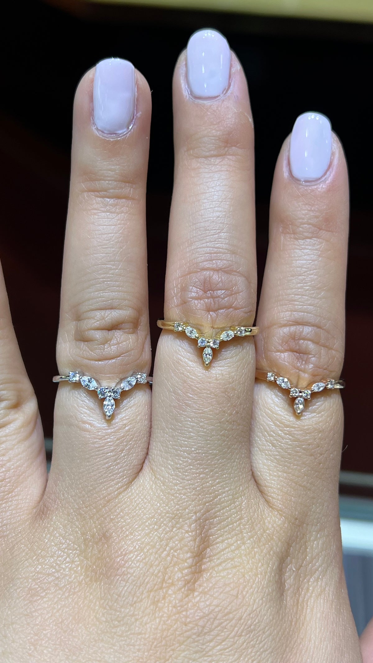 0.20ct Marquise and Round Chevron Diamond Wedding Band 14K Gold BAN095