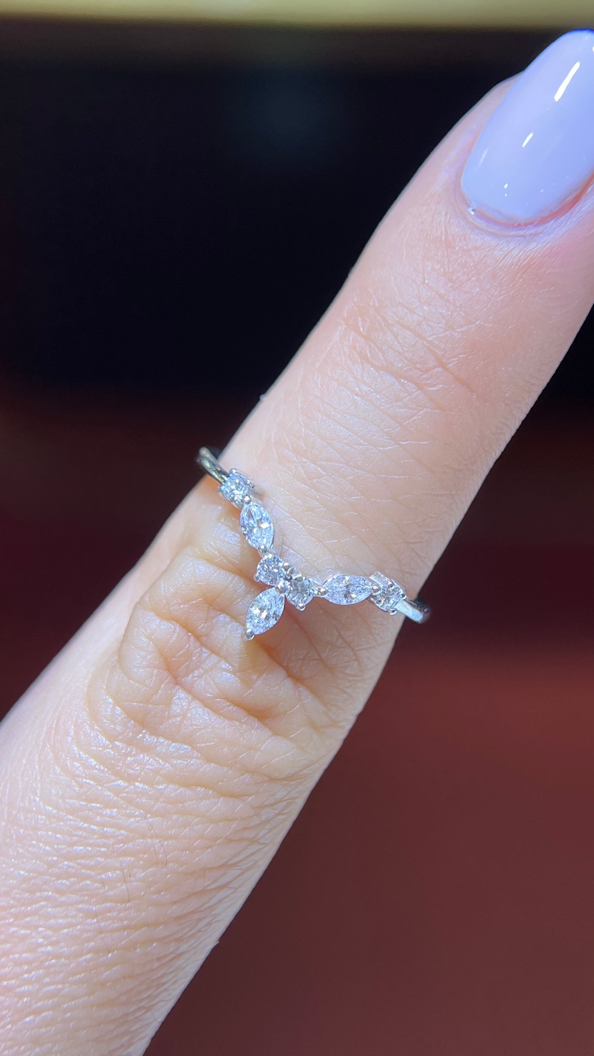 0.20ct Marquise and Round Chevron Diamond Wedding Band 14K Gold BAN095