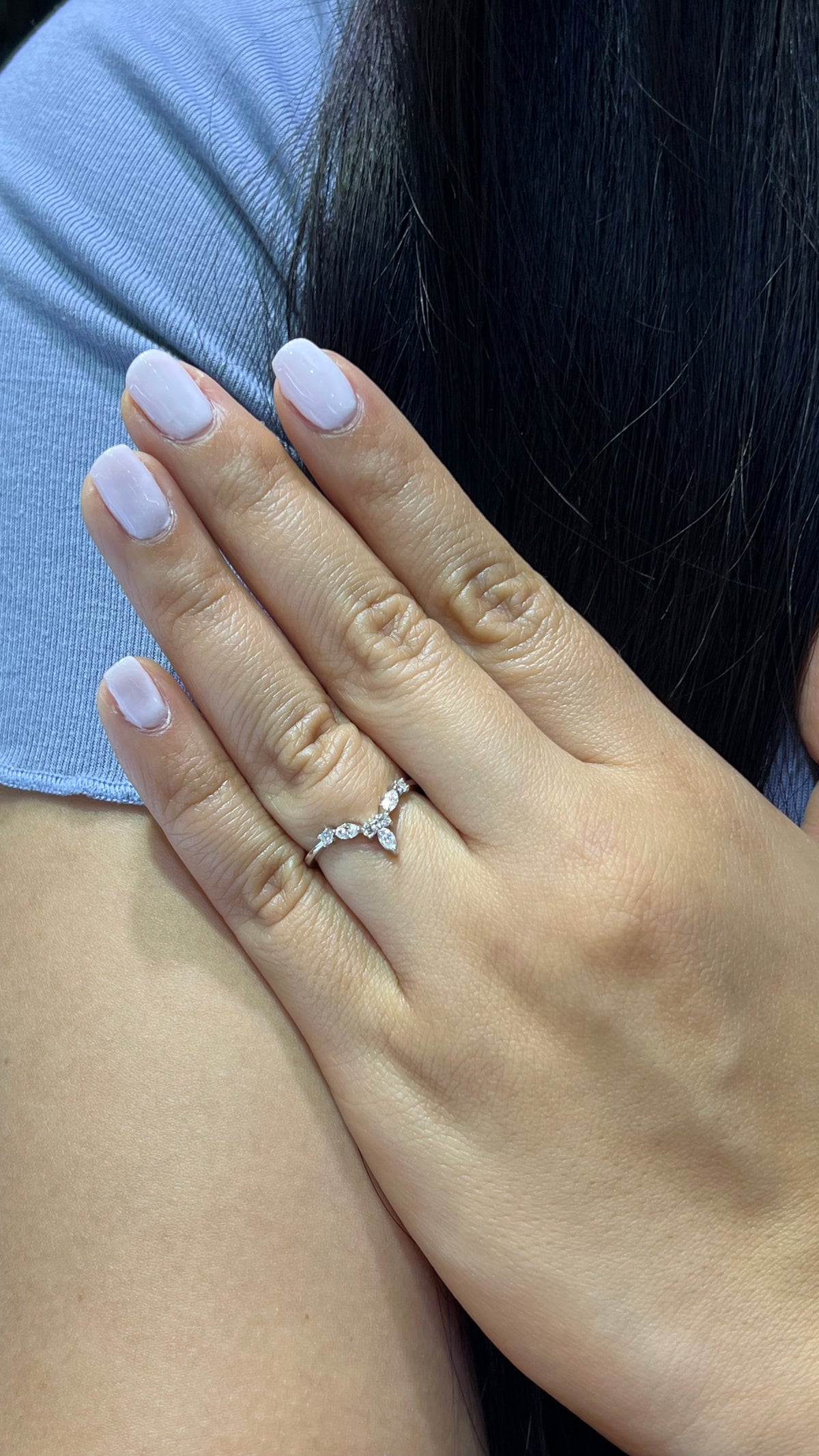 0.20ct Marquise and Round Chevron Diamond Wedding Band 14K Gold BAN095