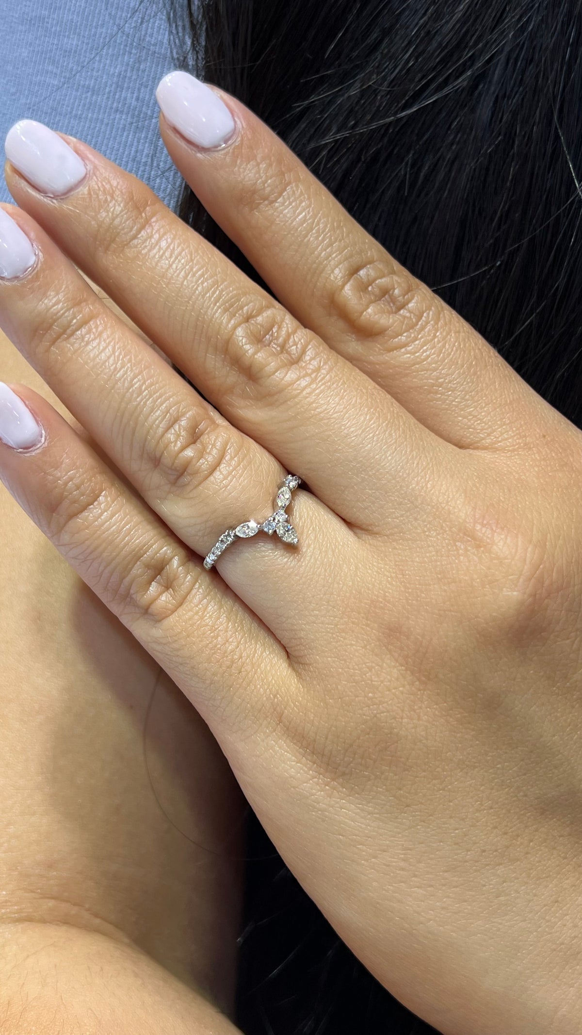 0.40ct Marquise and Round Chevron Diamond Wedding Band 14K Gold BAN096