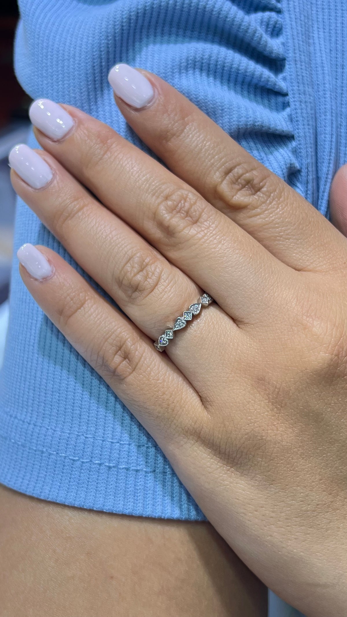 0.14ct Milgrain Beaded Diamond Wedding Band 14K Gold BAN103