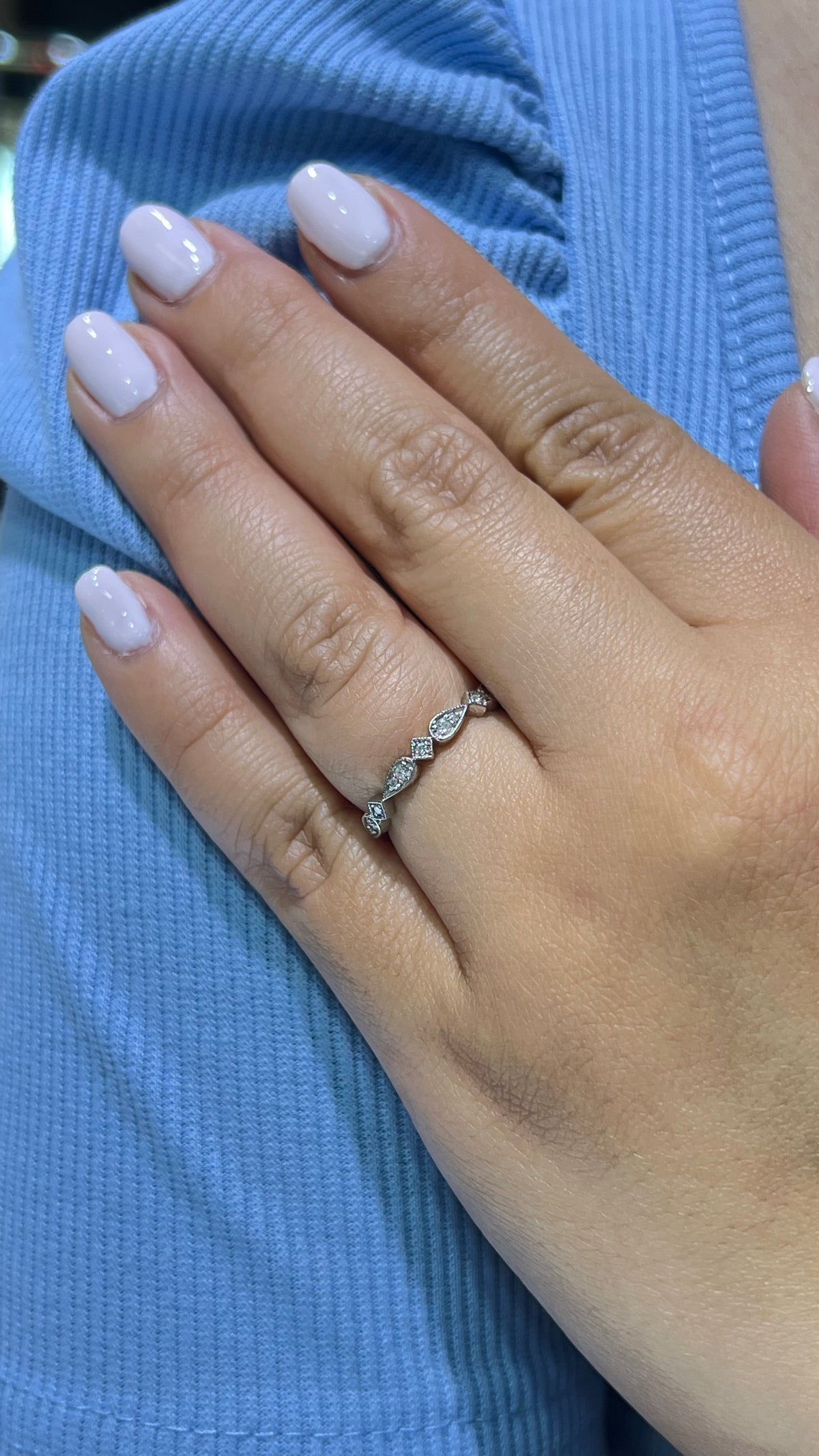 0.14ct Milgrain Beaded Pear and Square Diamond Wedding Band 14K Gold BAN106