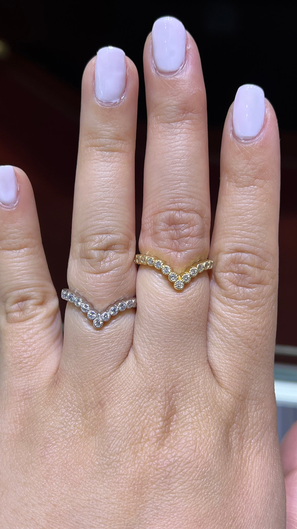 0.38ct Milgrain Beaded Chevron Bezel Diamond Wedding Band 14K Gold BAN108