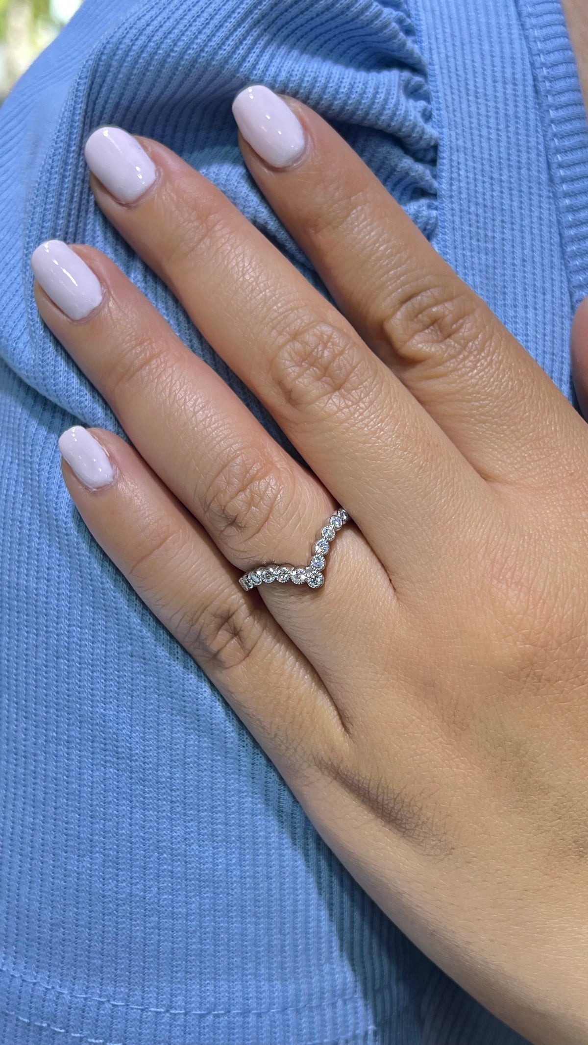 0.38ct Milgrain Beaded Chevron Bezel Diamond Wedding Band 14K Gold BAN108